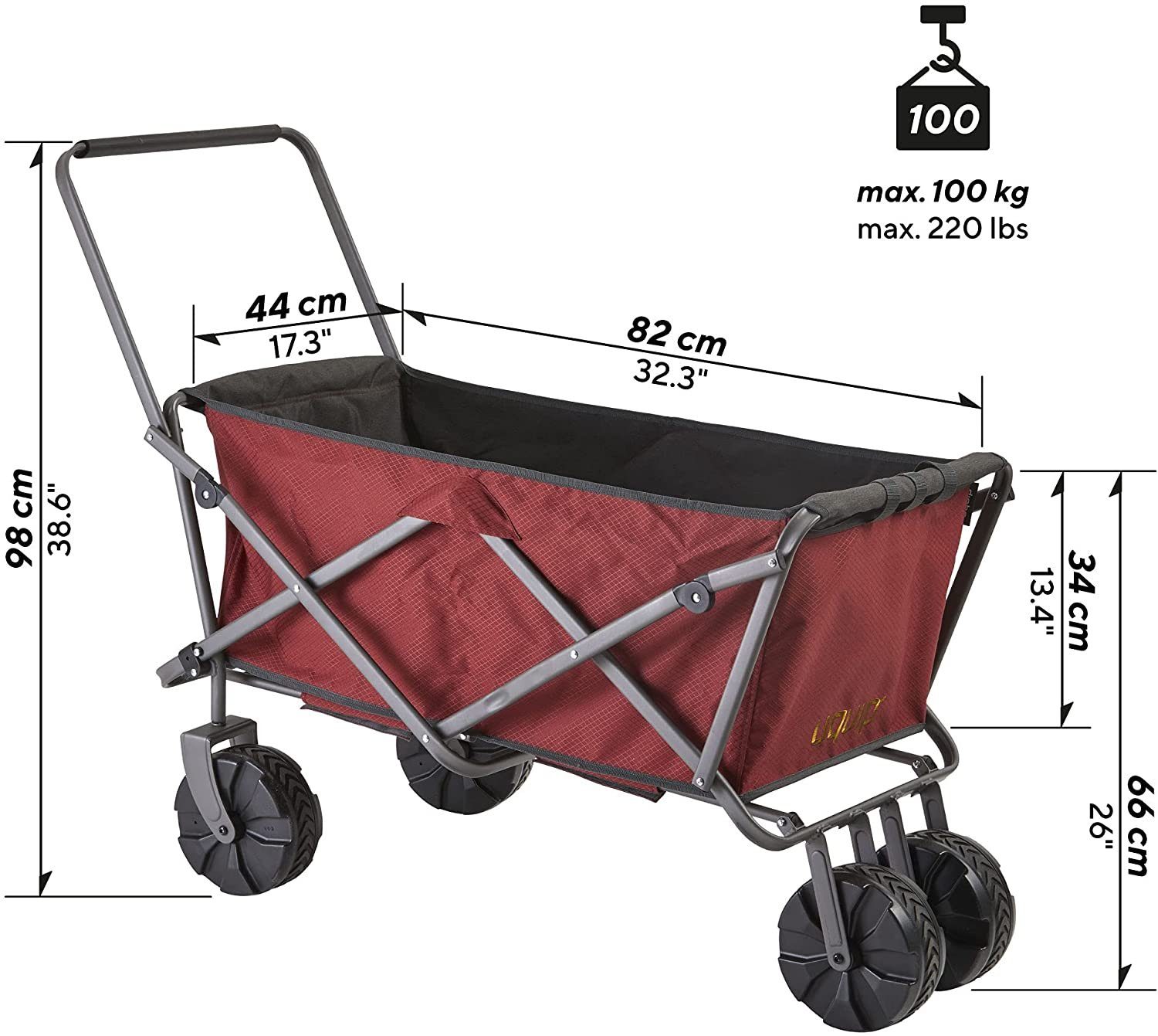 Faltbarer XL Strand Rot Beach UQUIP Bollerwagen Tragkraft, Buddy 100KG rot-red Bollerwagen