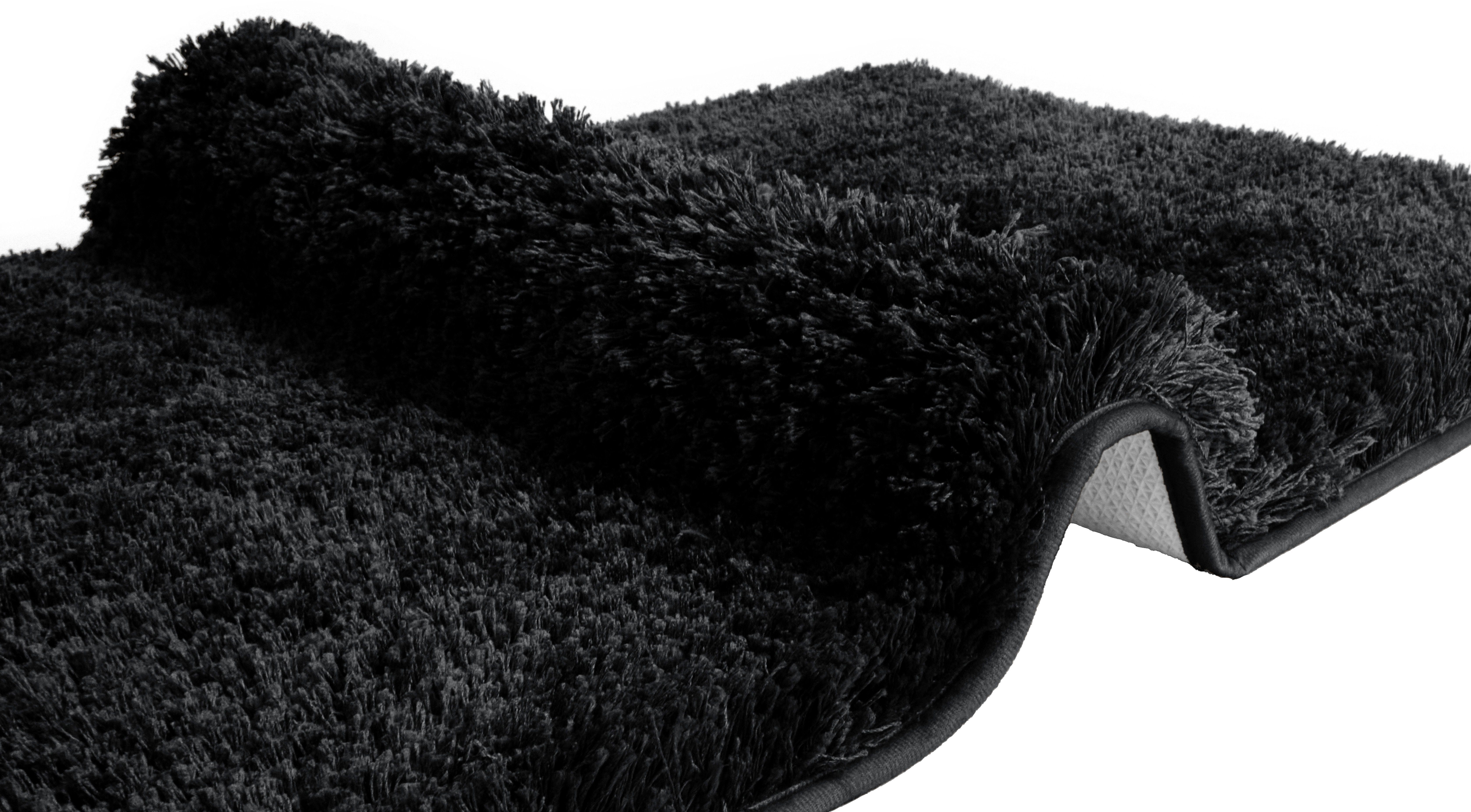Badematte Essentail/Superwuschel schwarz Set strapazierfähig, Möve, Badteppich, rutschhemmend rechteckig, rechteckig, als Microfaser-Badematte, 40 schnell Polyester, 3-tlg. beschichtet, rund & mm, Höhe trocknend