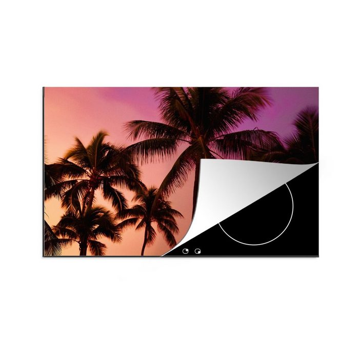 MuchoWow Herdblende-/Abdeckplatte Silhouetten von Palmen vor einem farbigen Himmel Vinyl (1 tlg) induktionskochfeld Schutz für die küche Ceranfeldabdeckung
