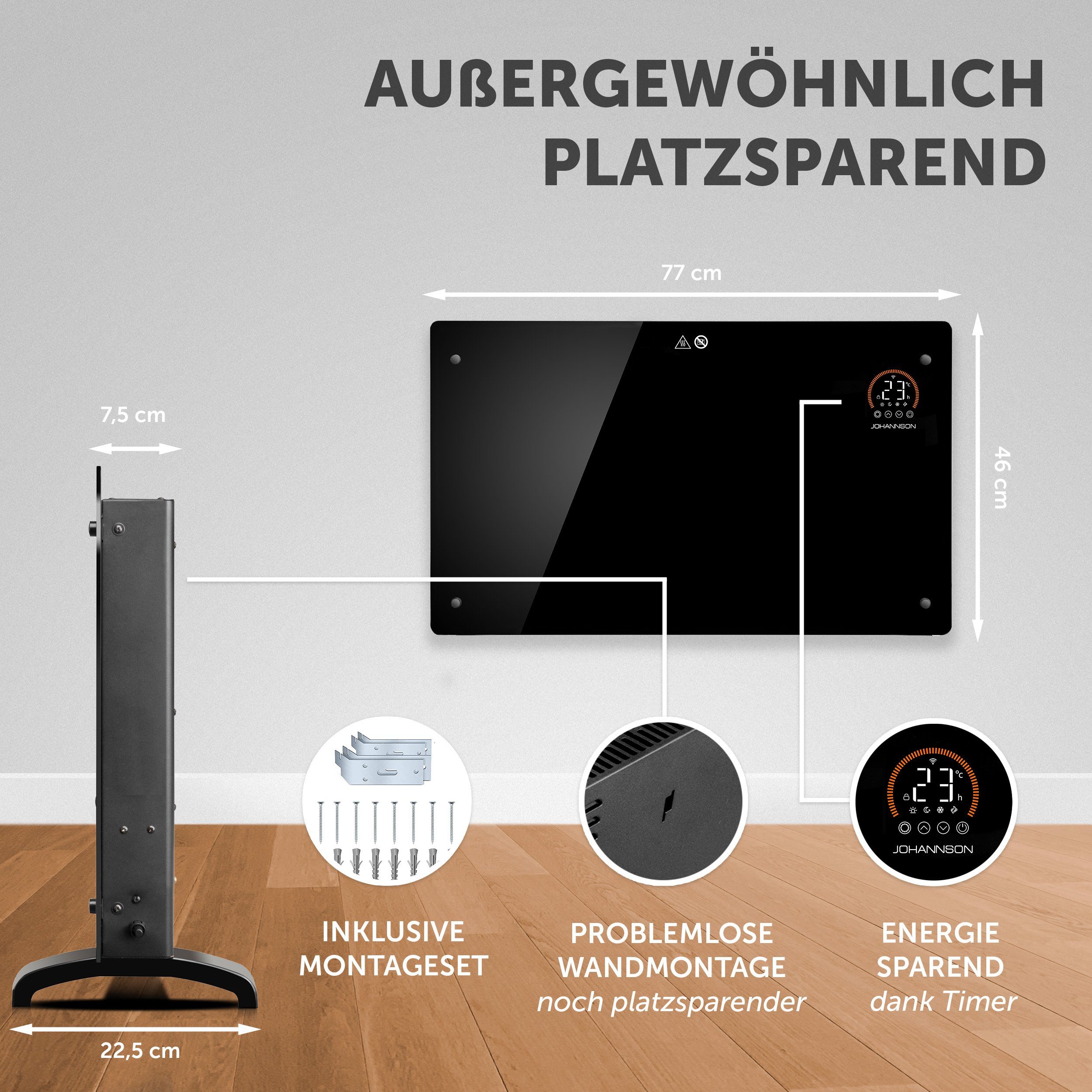 Johannson Konvektor Elektroheizung Aurora 2000W Konvektor Heizung, 2000.00 W, Überhitzungsschutz und Kindersicherung – Bild 4 von 5