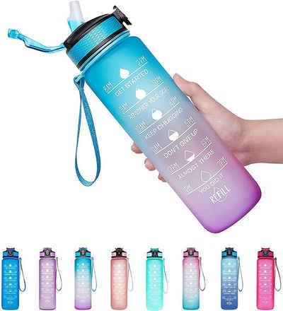 Mmgoqqt Wasserkocher Sport Trinkflasche, [BPA-frei Tritan] 1L Auslaufsicher Sport Wasserflasche, Sportflasche für Fahrrad, Camping, Yoga, Gym, Kinder, Kohlensäure Geeignet