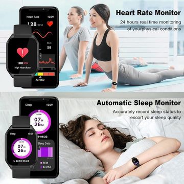 DXHBC ür Männer und Frauen Mit IP68 wasserdicht Smartwatch (1,85 Zoll, Android iOS), Mit Anrufe, SpO2/Schlaf, 24 Stunden Herzfrequenzmesser, 120 + Sport