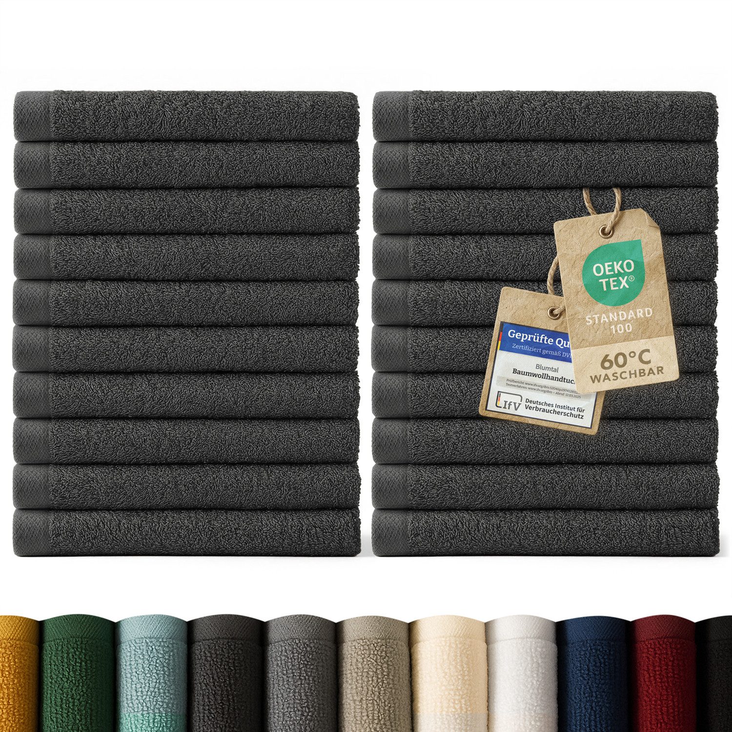 Blumtal Gästehandtücher Premium 30x30cm oder 30x50cm weich und saugstark, Frottee (24-St), 10er (30x50cm), 12er und 24er Set (30x30cm), 100% Baumwolle