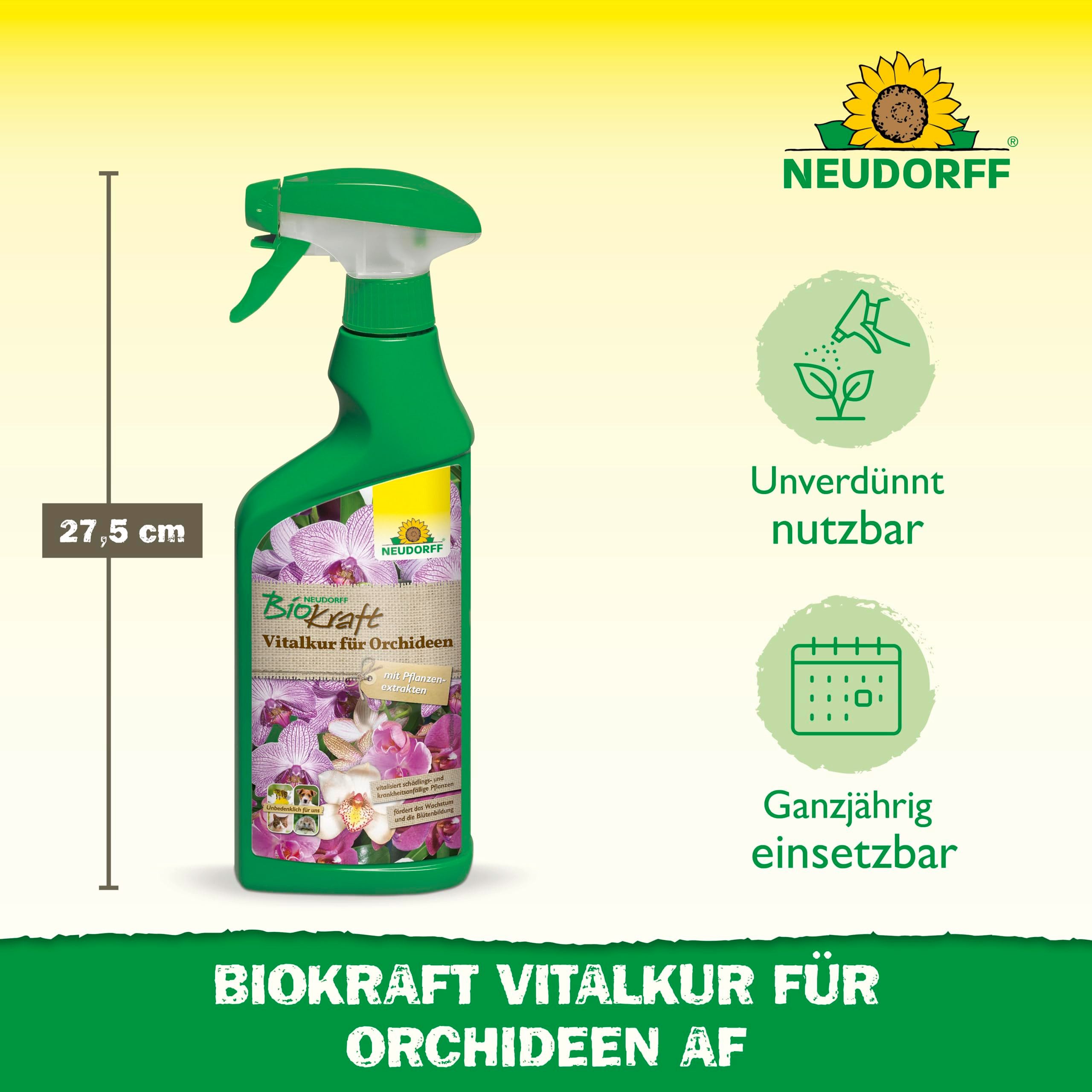 Neudorff Pflanzenstärkungsmittel Neudorff BioKraft Vitalkur für Orchideen 500 ml, Anwendungsfertiges Spray vitalisiert geschwächte Orchideen und fördert die Blütenbildung, Einzelartikel, mit Pflanzenextrakten und Harnstoff