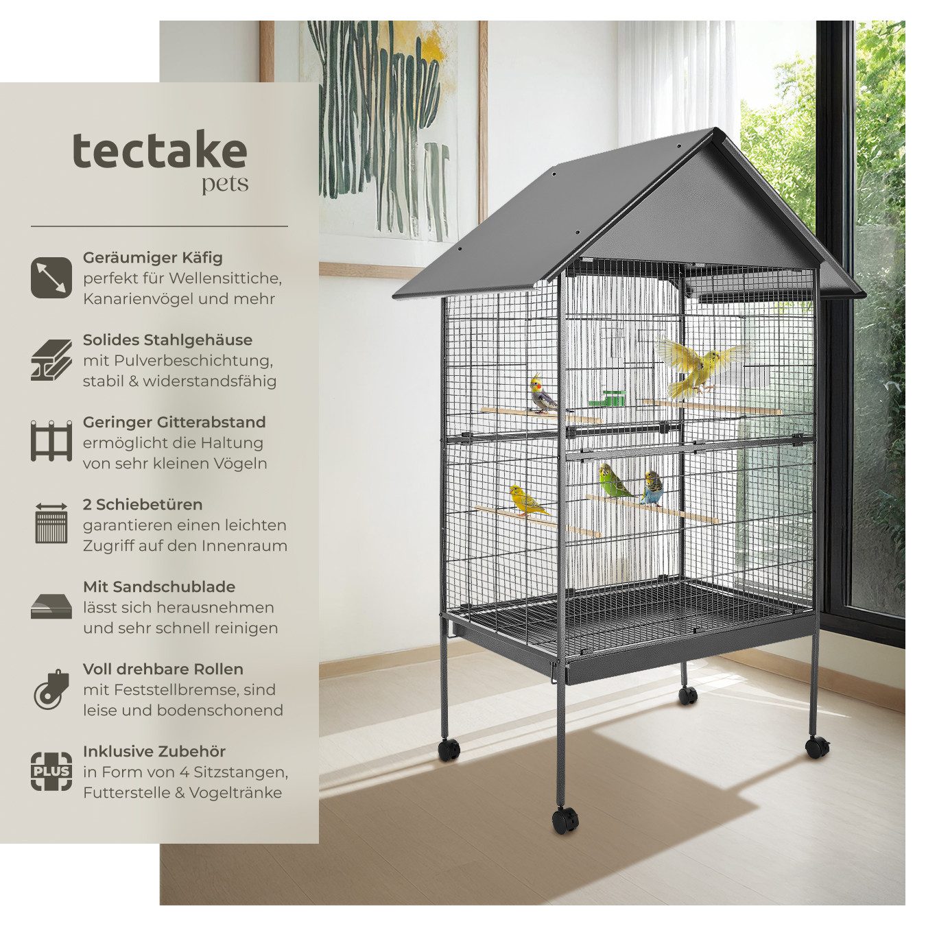 tectake Vogelkäfig Vogelhaus 168cm hoch, Spitzdach, günstig online kaufen
