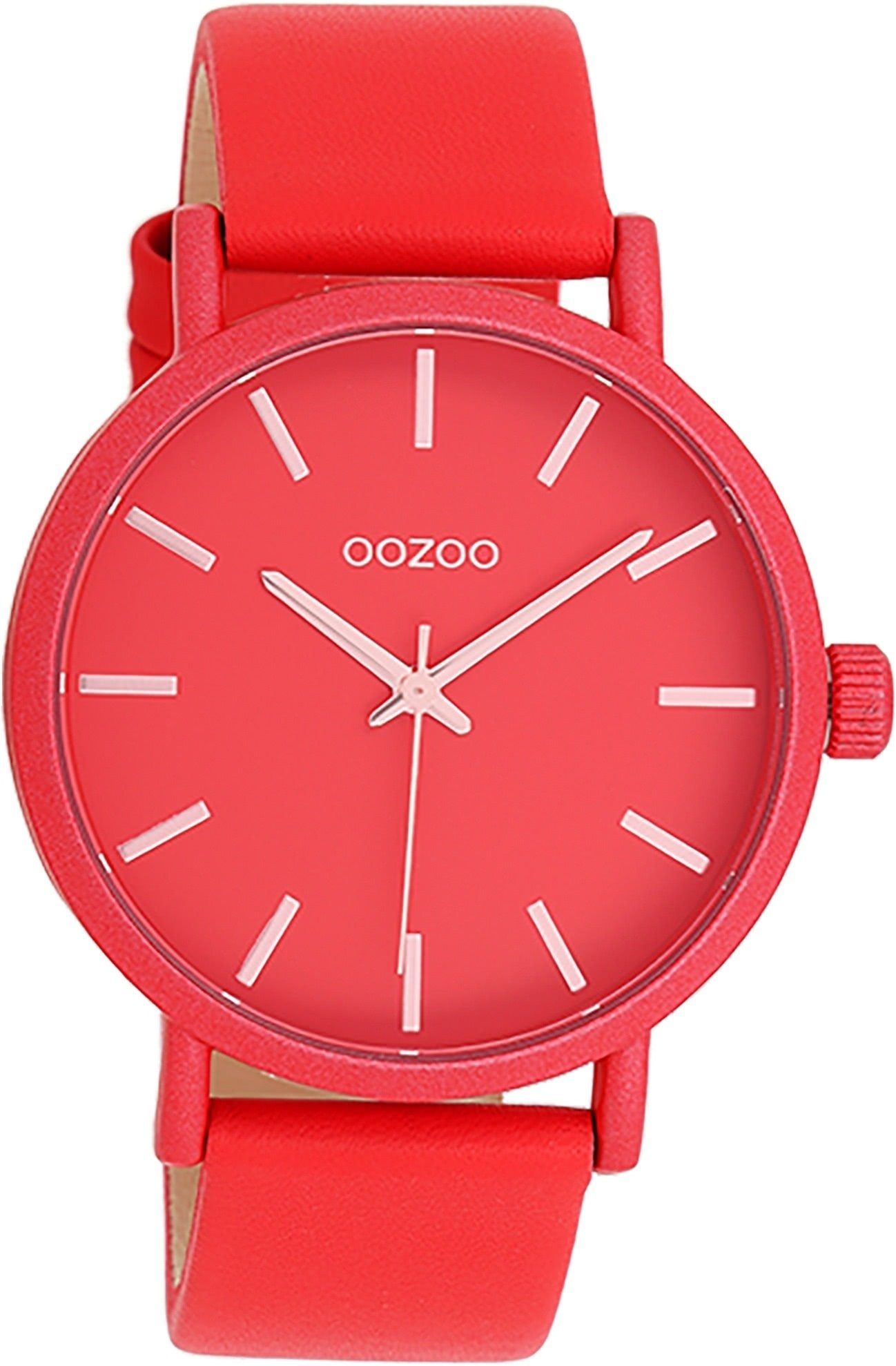42mm) Damen rund, Oozoo Analog, Timepieces Armbanduhr Fashion-Style (ca. Quarzuhr Damenuhr groß Lederarmband, OOZOO