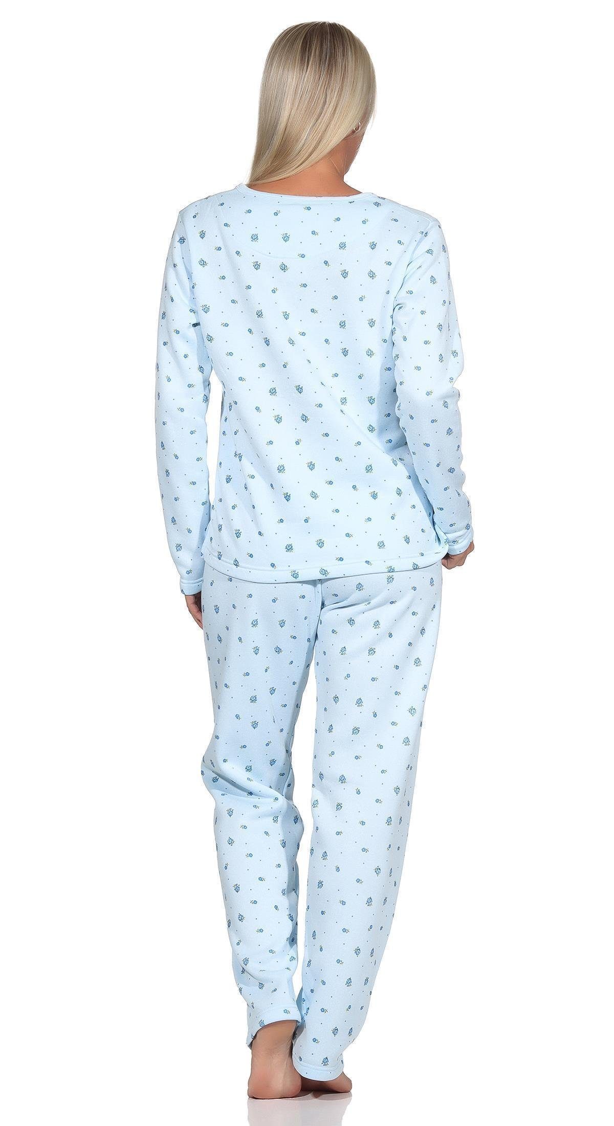 tlg) Damen 2XL Hellblau Gr. zweiteiliger EloModa Pyjama M XL (2 L Pyjama Thermo Winter Schlafanzug,