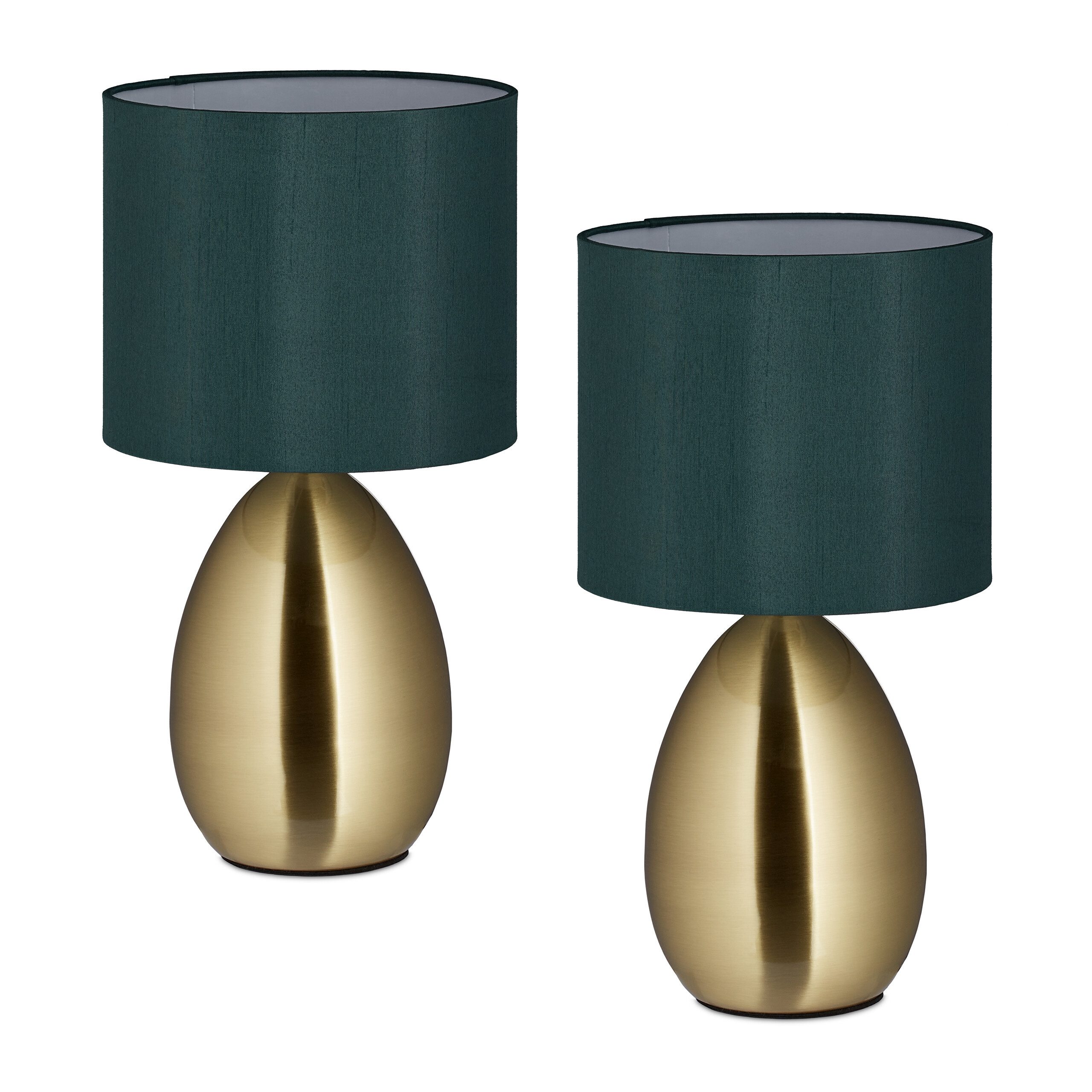 relaxdays Nachttischlampe 2er Set, Ein-/Ausschalter, Ohne Leuchtmittel, Messing