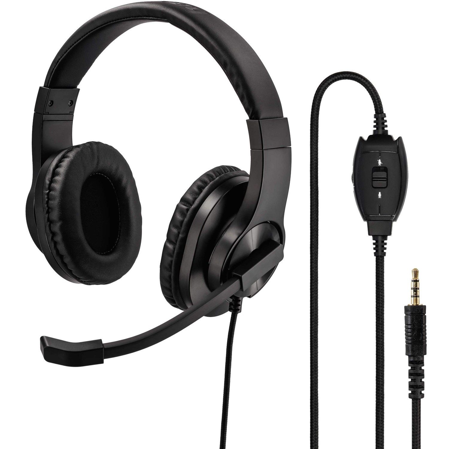 Hama Office Over-Ear Headset 3,5mm Stereo Schwarz PC-Headset (Mikrofon, PC Büro Kophörer Mikrofon Mikro Kopfbügel 2m Kabel Fernbedienung)