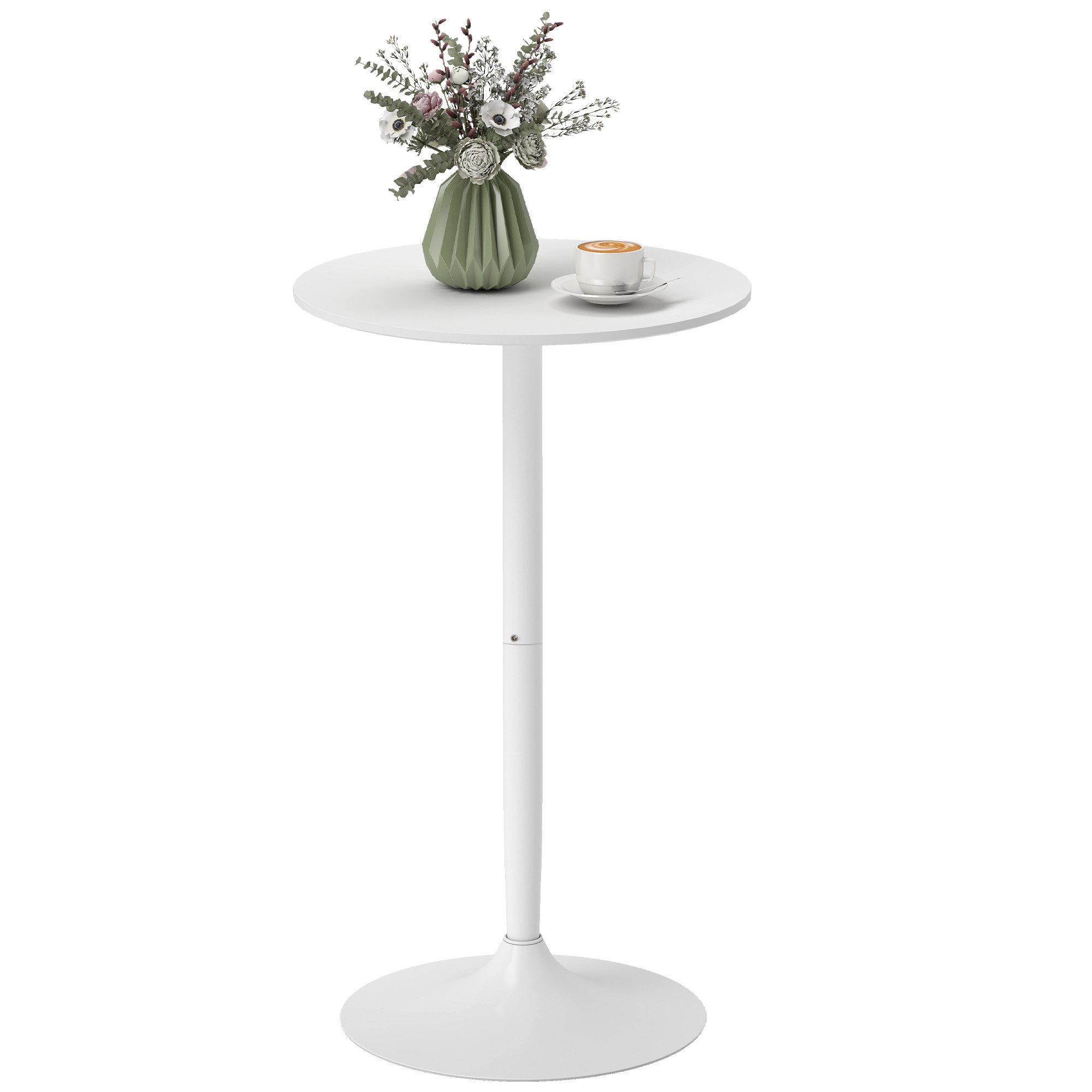 HOMCOM Bartisch Küchentisch für Wohnzimmer, Esszimmer (Esstsich, 1-St., Stehtisch), Stahl, Weiß, Ø60 x 102 cm