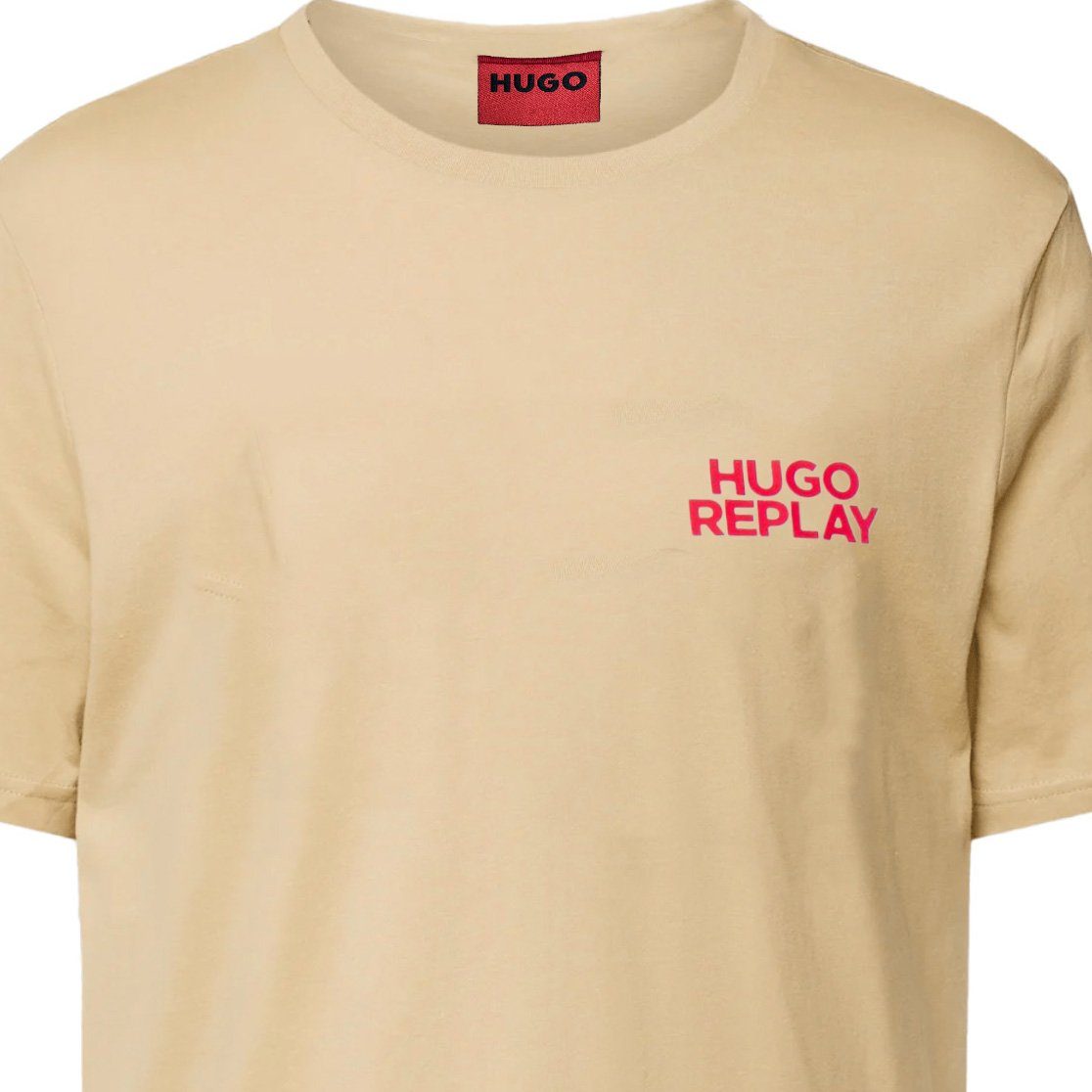 Beige der Brust Replay auf HUGO Shirt Hugo Herren mit T-Shirt Logo Boss