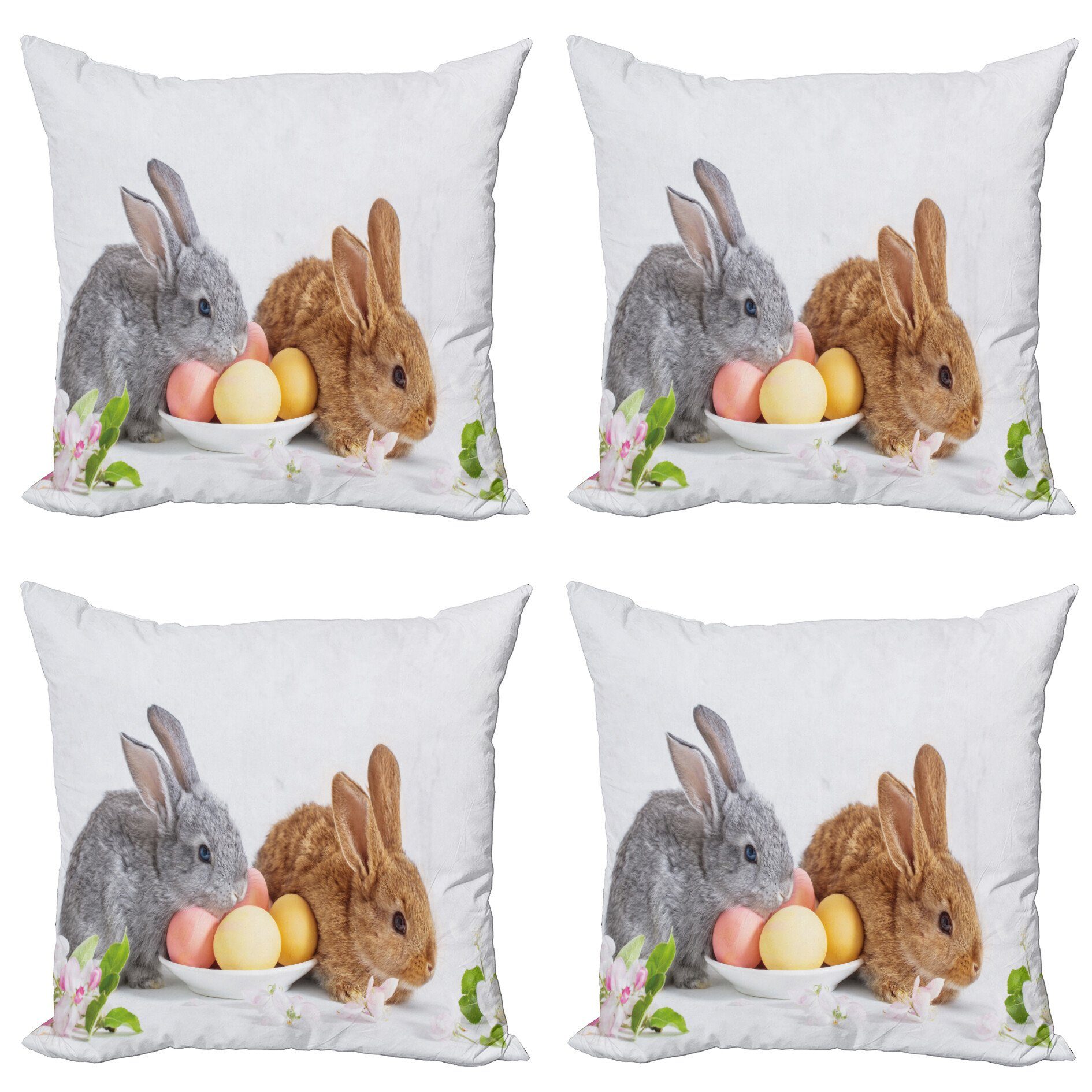 Kissenbezüge Modern Accent Doppelseitiger Digitaldruck, Abakuhaus (4 Stück), Osterhase 2 Kaninchen, die mit Eiern