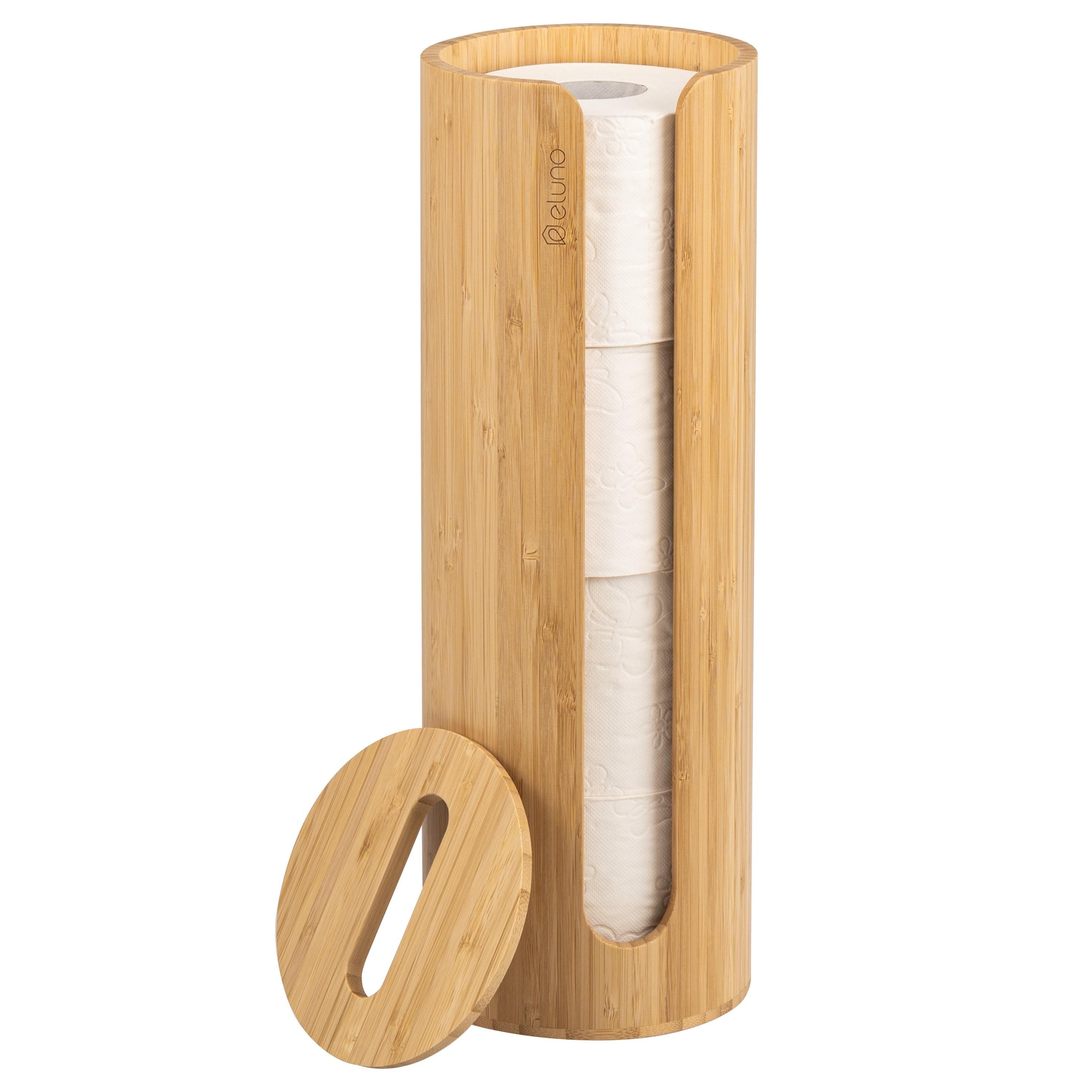 eluno Toiletten-Ersatzrollenhalter Aufbewahrung für 4 Ersatzrollen rund aus Bambus (1-St), mit Deckel