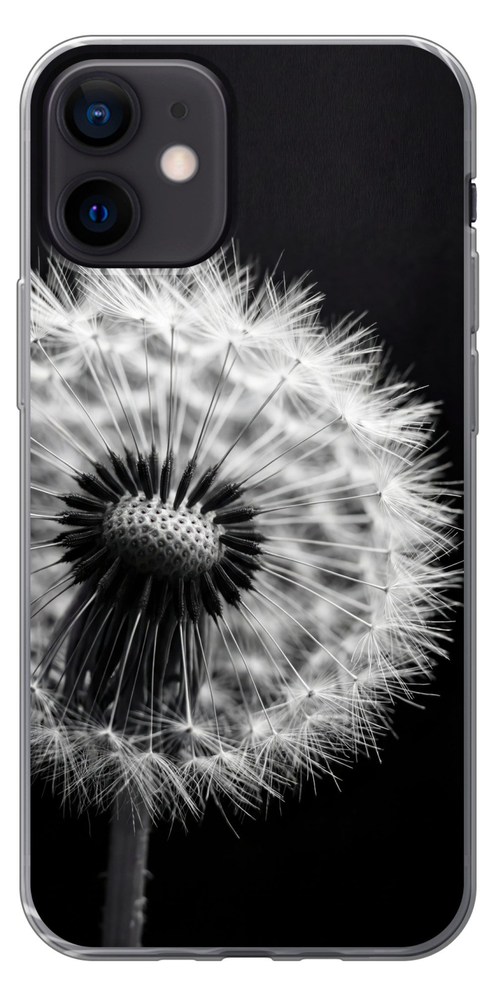 MuchoWow Handyhülle für Apple iPhone 12 Pusteblume - Schwarz - Weiß, Smartphone-Bumper, Print, Handy Schutzhülle Dünn