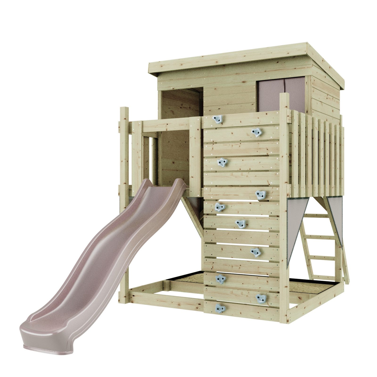 OutdoorToys Spielturm Stelzenhaus Polarstern, aus Holz in Altrosa mit Rutsche, Kletterwand