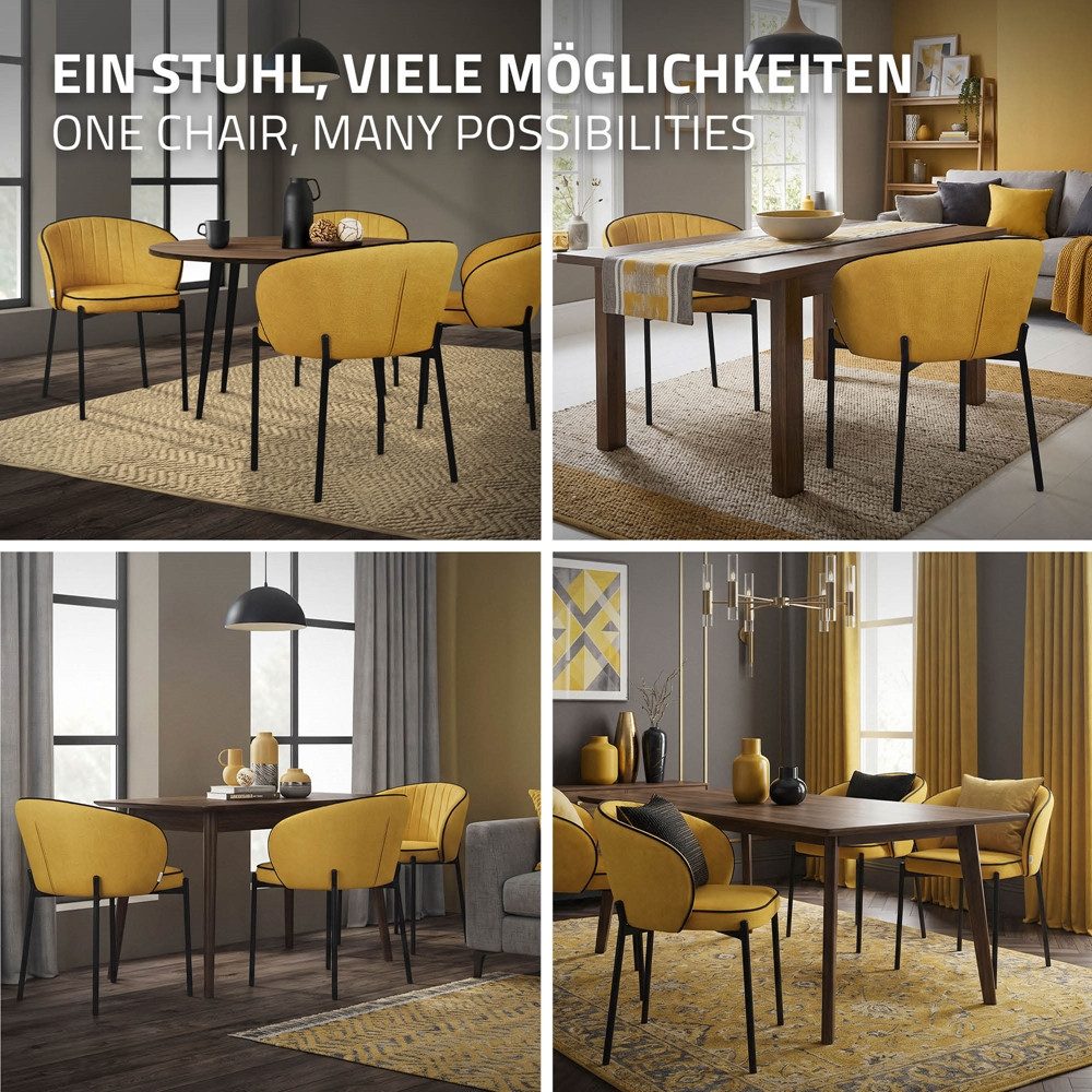 ML-DESIGN Polsterstuhl Esszimmerstühle mit Armlehne & Rückenlehne Ergonomische moderne Design (2 St), Armlehnstuhl mit Metallbeine 2er Set Senf Lounge Sessel bi – Bild 5 von 5