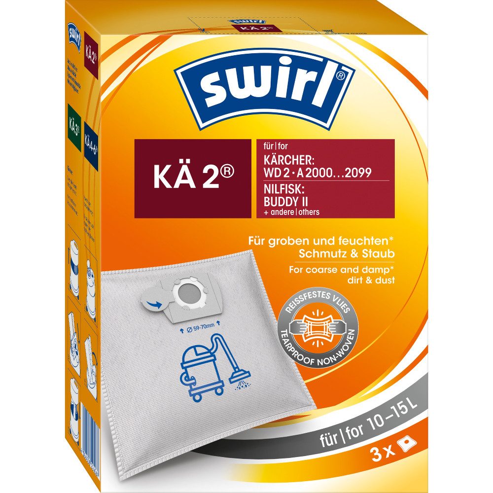 Swirl Staubsaugerbeutel Swirl KÄ2 KÄ 2, passend für Kärcher Nilfisk Staubsauger, 3 St., Optimale Passform, Hohe Filtration, 3-Lagen, 10-15 L