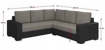 MOEBLO Ecksofa LINA, Eckcouch Sofa Couch L-Form Polstergarnitur Wohnlandschaft Polstersofa mit Ottomane Couchgranitur mit Bettfunktion, mit Schlaffunktion und Bettkasten, - (BxHxT): 235x90x235 cm