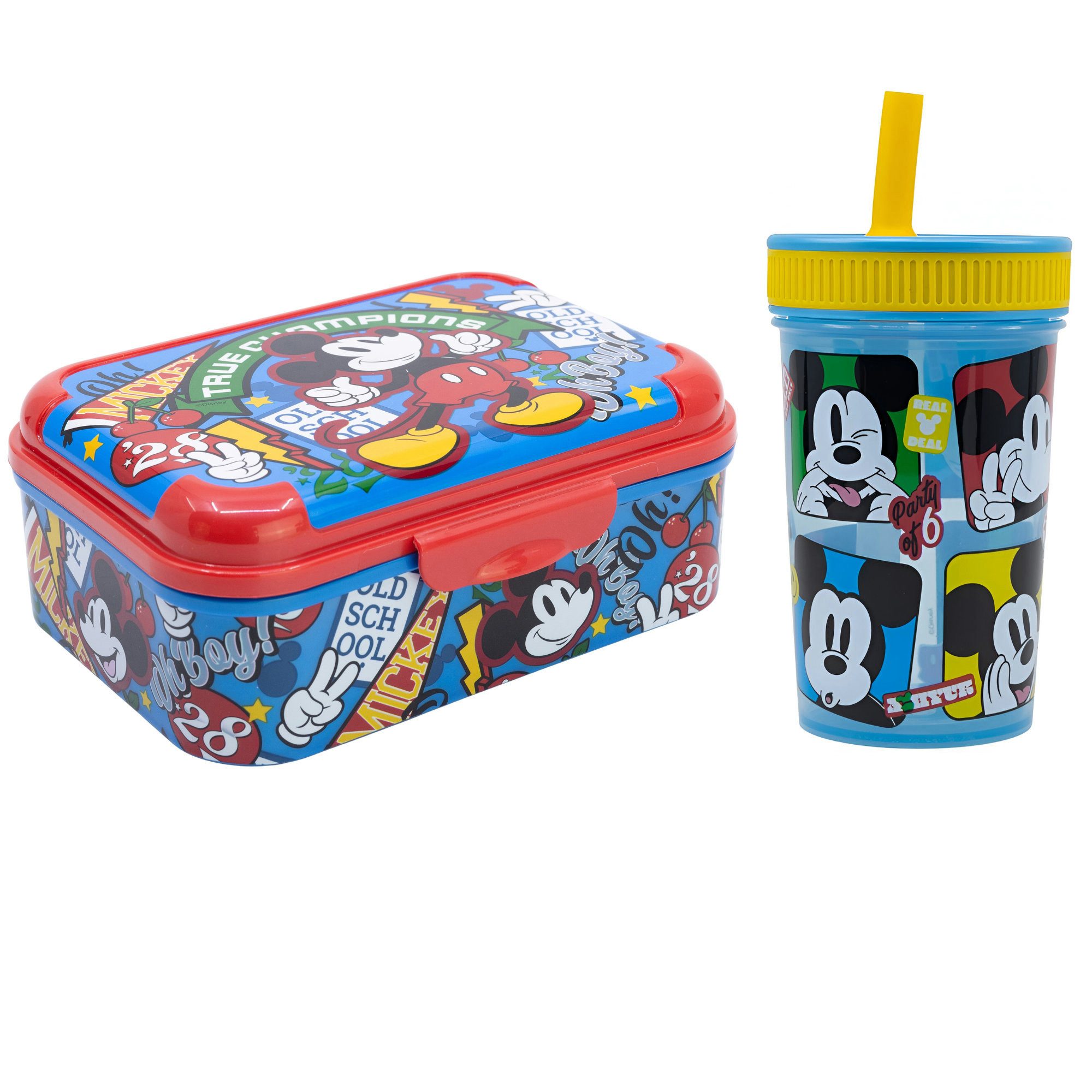Disney Lunchbox Disney Mickey Maus 2 tlg Lunch Set Brotdose Trinkbecher 465 ml, (2-tlg., Spar Set)