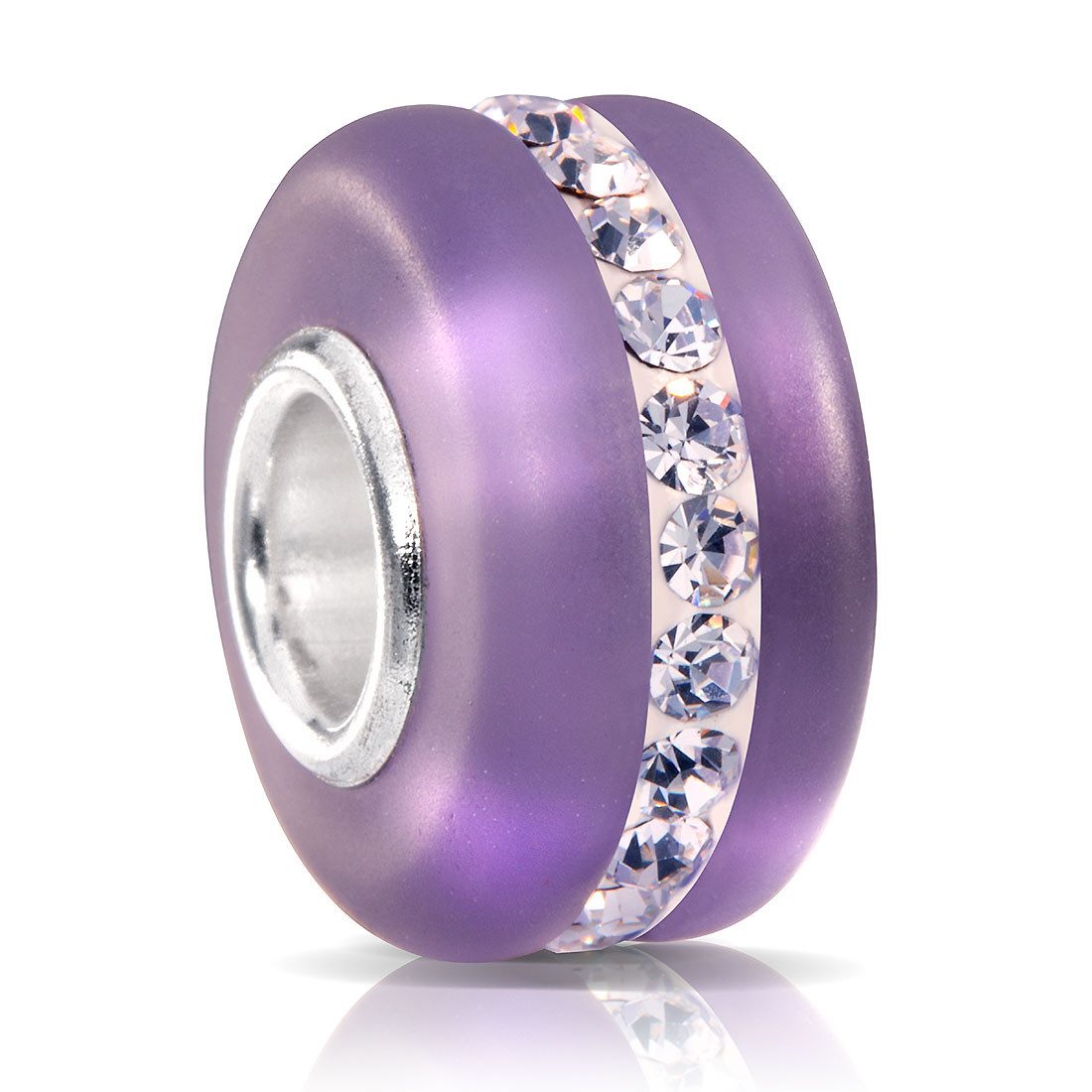Materia Bead Glasperle Lila Violett Matt Kristall Streifen Hülse 925 Silber 1571, Hülse aus 925 Sterling Silber