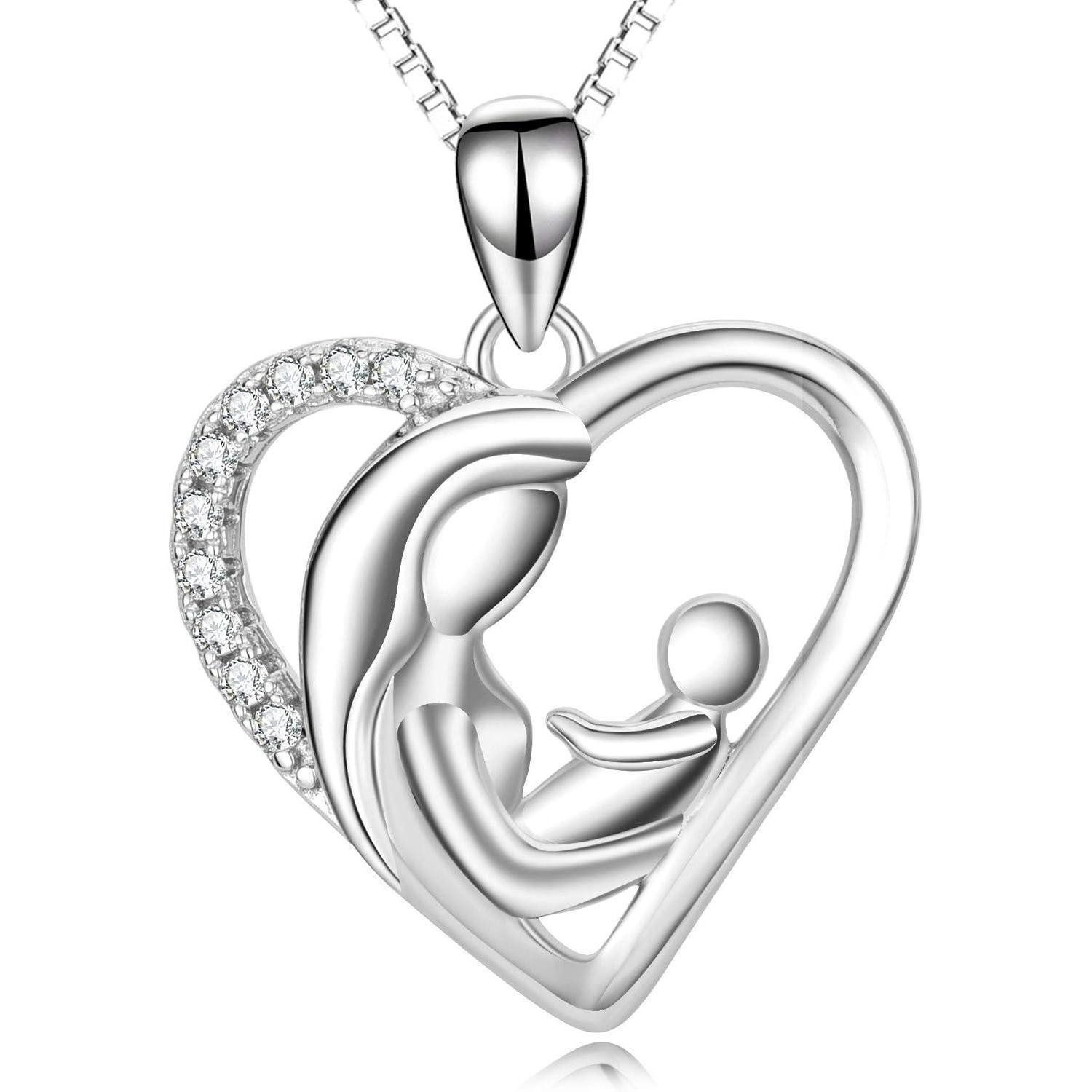 LuxusKollektion Kette mit Anhänger Halskette Sterling Silber Anhänger Mama Mutter und Kind Halskette