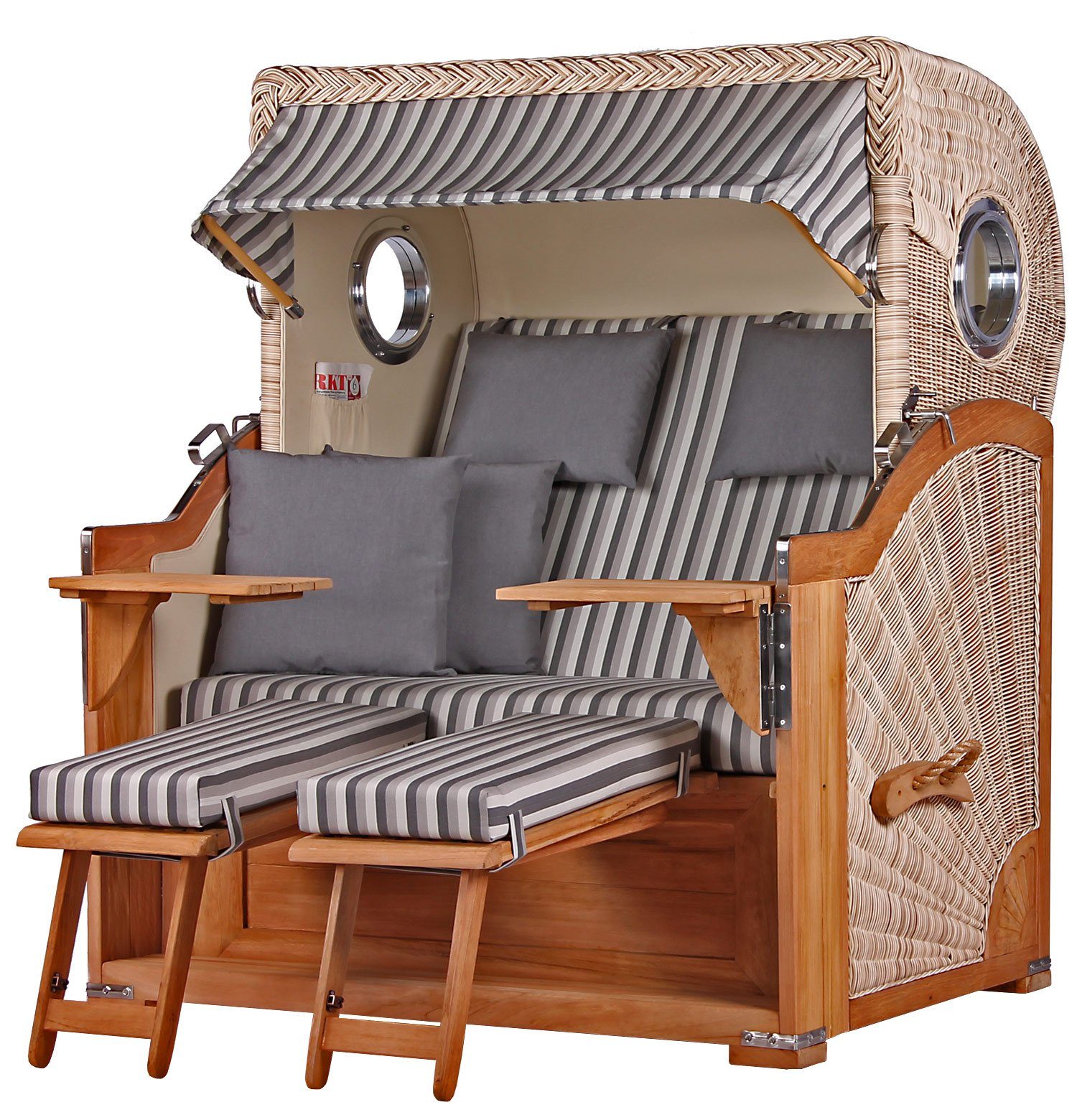 bene living Strandkorb Königssee 2,5-Sitzer Teak - PE shell - Modell 545, BxTxH: 142x95x170 cm, Volllieger ca. 175 Grad, Ostsee-Strandkorb, inkl. Liftersystem und Bullaugen. € 2.499,00