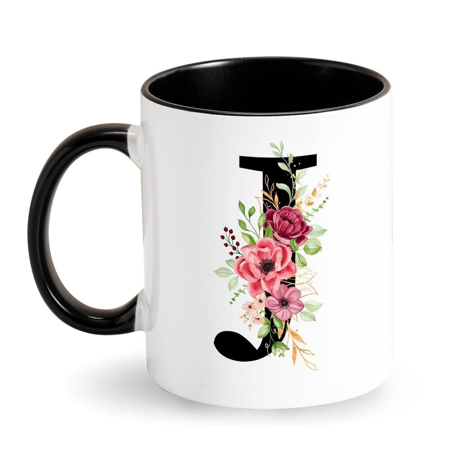 LuxusKollektion Tasse Initiale Kaffee Tasse - Keramik Monogramm Blumen (J), Keramik