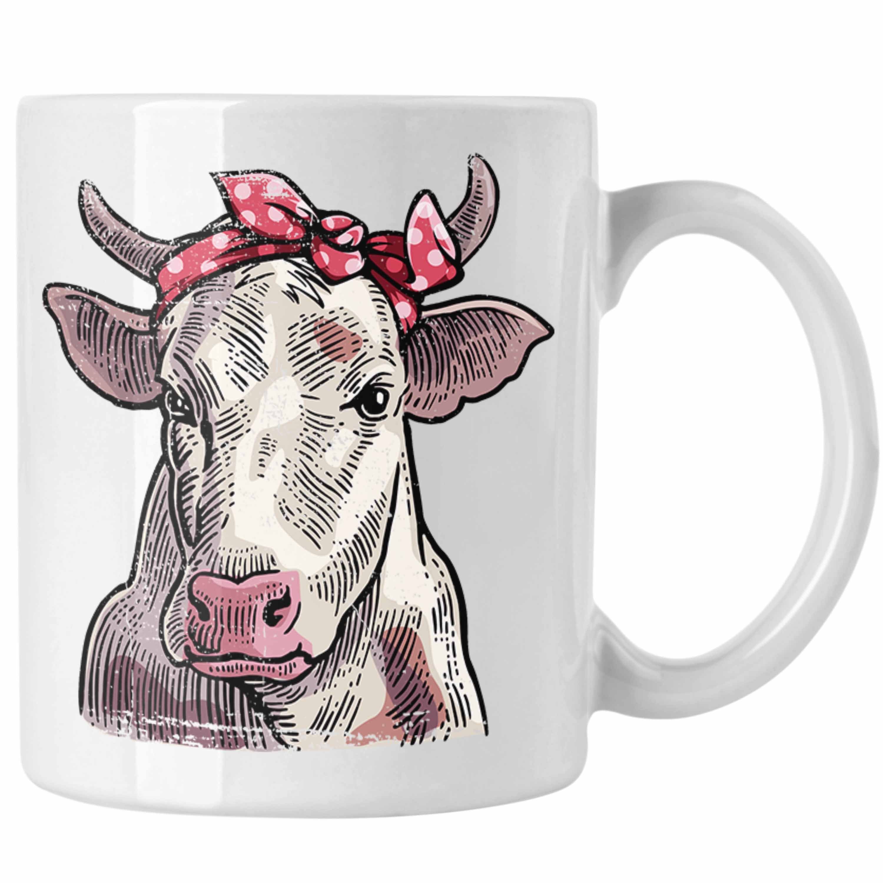 Trendation Tasse Trendation - Süße Kuh Tasse Geschenk für Landwirt Bauern Geschenkidee Geburtstag Frauen Weiss | Teetassen