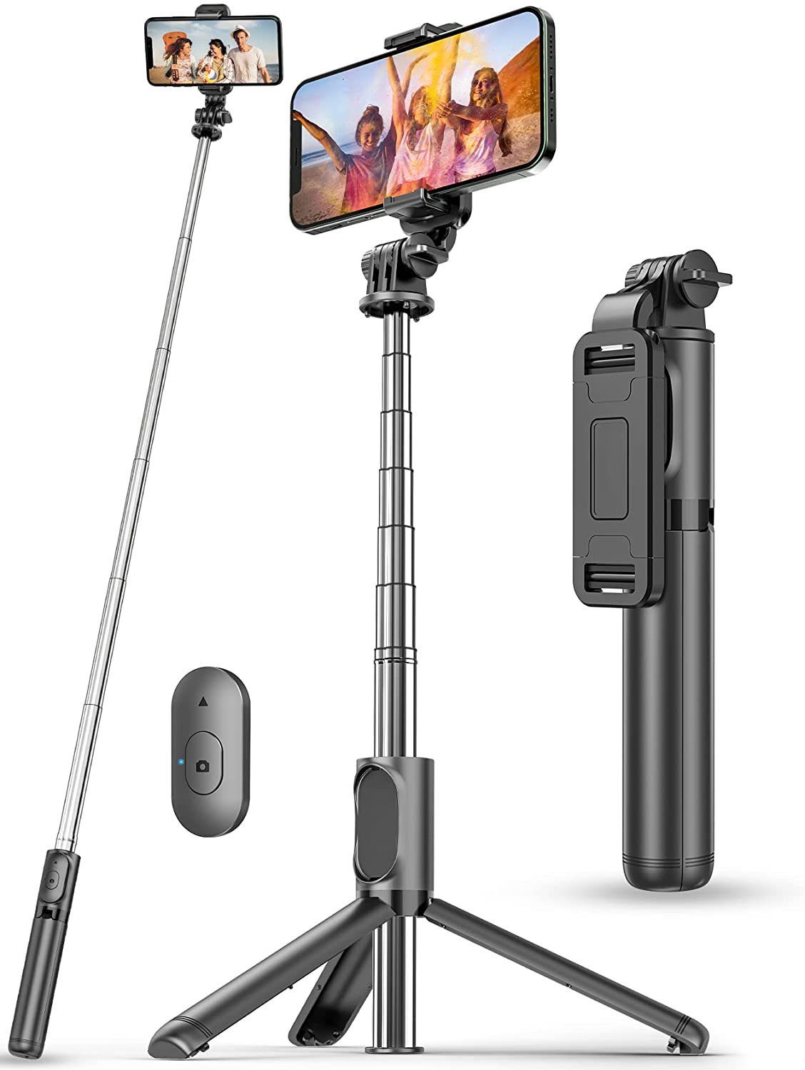Haiaveng Selfie-Stick Selfie Stick Stativ, Erweiterbar 4 in 1 Selfie Stange  & Handy Stativ, , Für iPhone 13/12/11 Pro/XS Max/XS/8, Samsung und  Smartphones