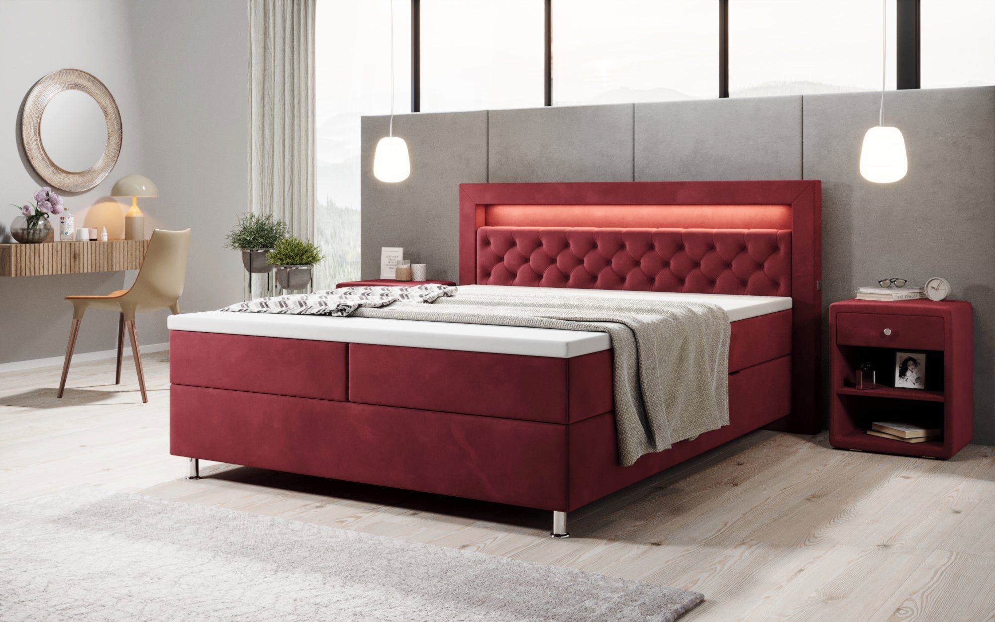 Luxusbetten24 Boxspringbett Troja, mit RGB-Beleuchtung, USB-Anschluss günstig online kaufen