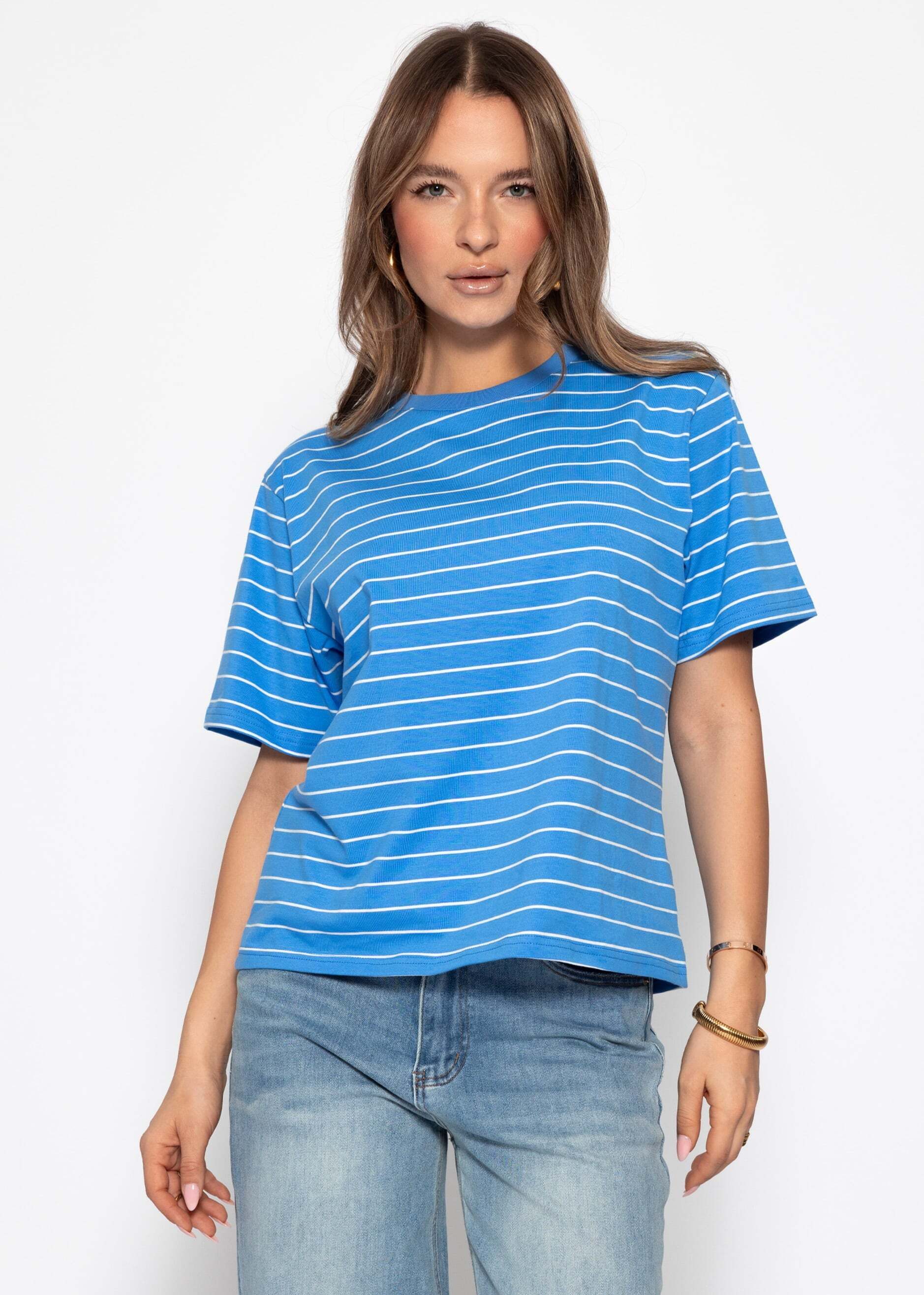 SASSYCLASSY T-Shirt T-Shirt mit schmalen Streifen für Damen Zeitloses Shirt mit Rundhalsausschnitt und gerader Passform
