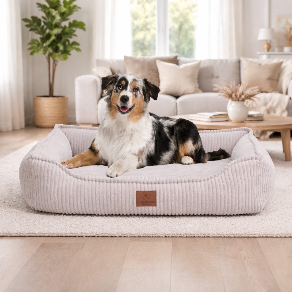 Warenhammer Hundebett Premium aus Cord, Orthopädisch, flauschig weich, abnehmbar/waschbar, herausnehmbares Wendekissen für Sommer und Winter