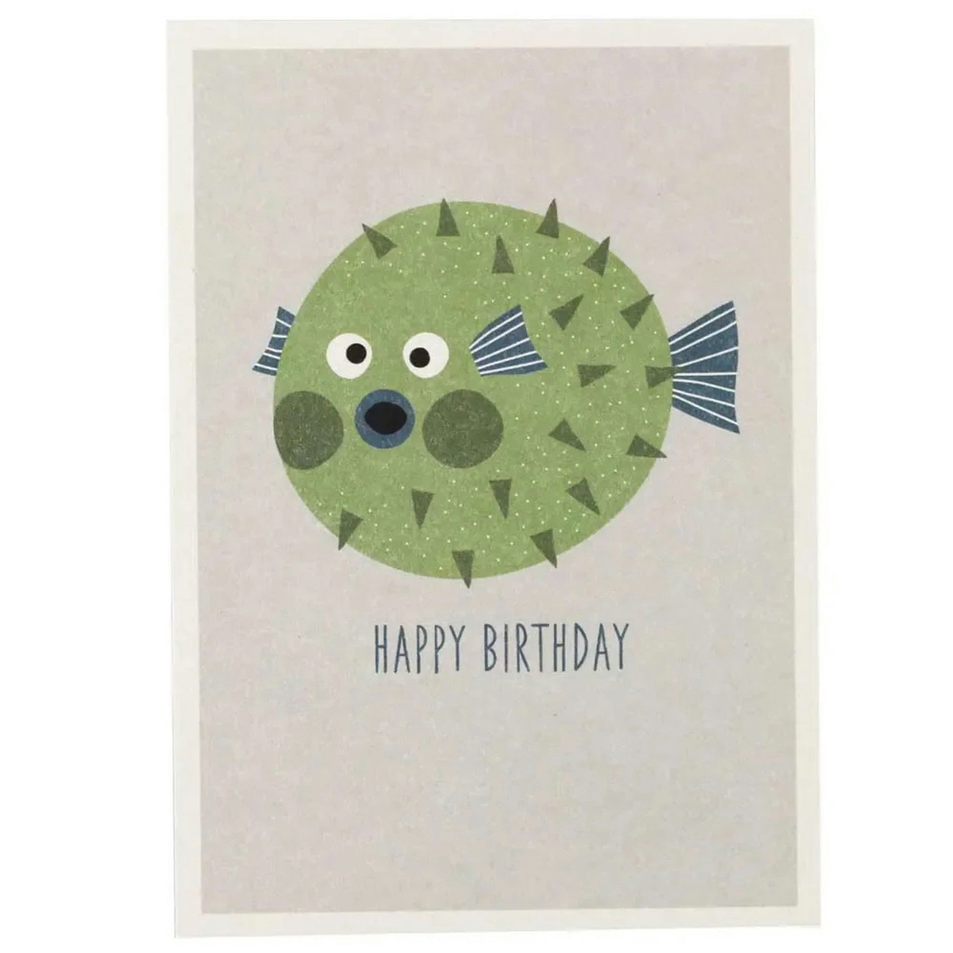 Ava & Yves Postkarte Postkarte Geburtstag Kugelfisch grün