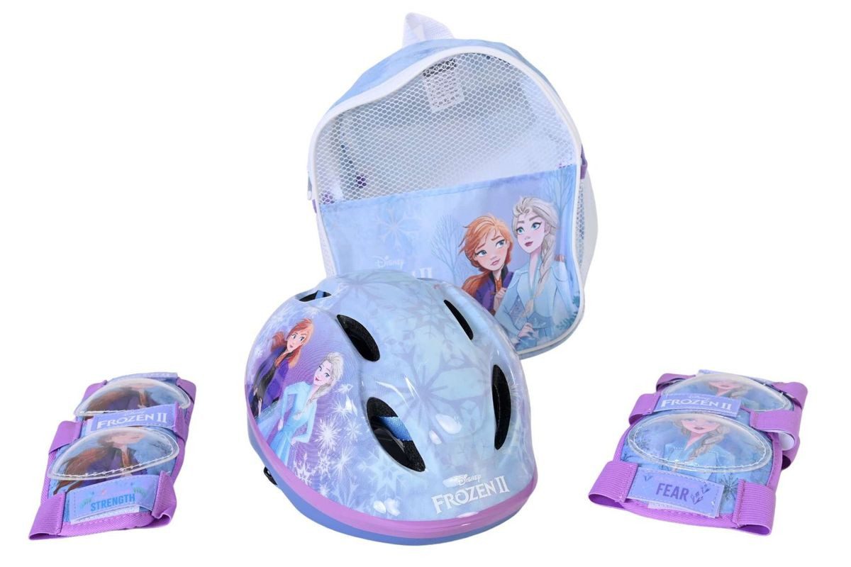 Volare Fahrradhelm Fahrradhelm Fahrrad Helm Knieschoner Ellenbogenschoner FROZEN Elsa SET, Verstellbar Kinnriemen, Belüftungsöffnungen, Extra leicht, Gr.:52-56cm