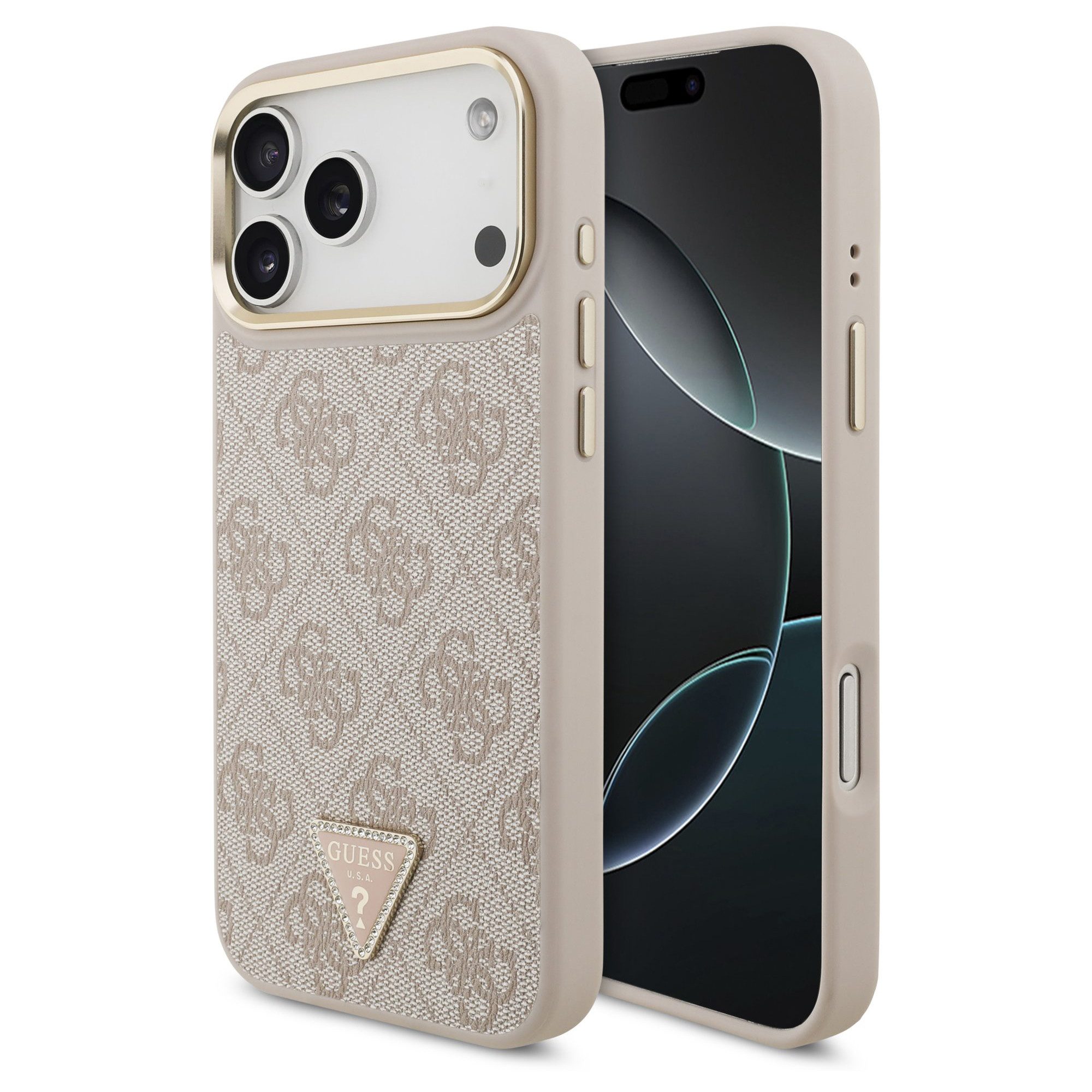 Guess Backcover Guess Classic Triangle Logo Leather Back Cover mit MagSafe Apple iPhon