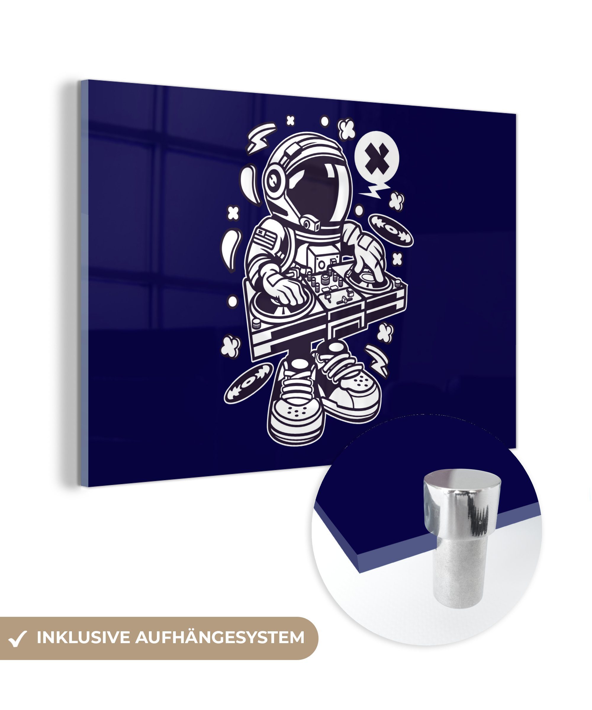 MuchoWow Acrylglasbild DJ - Astronaut - Jahrgang, (1 St), Glasbilder - Bilder auf Glas Wandbild - Foto auf Glas - Wanddekoration