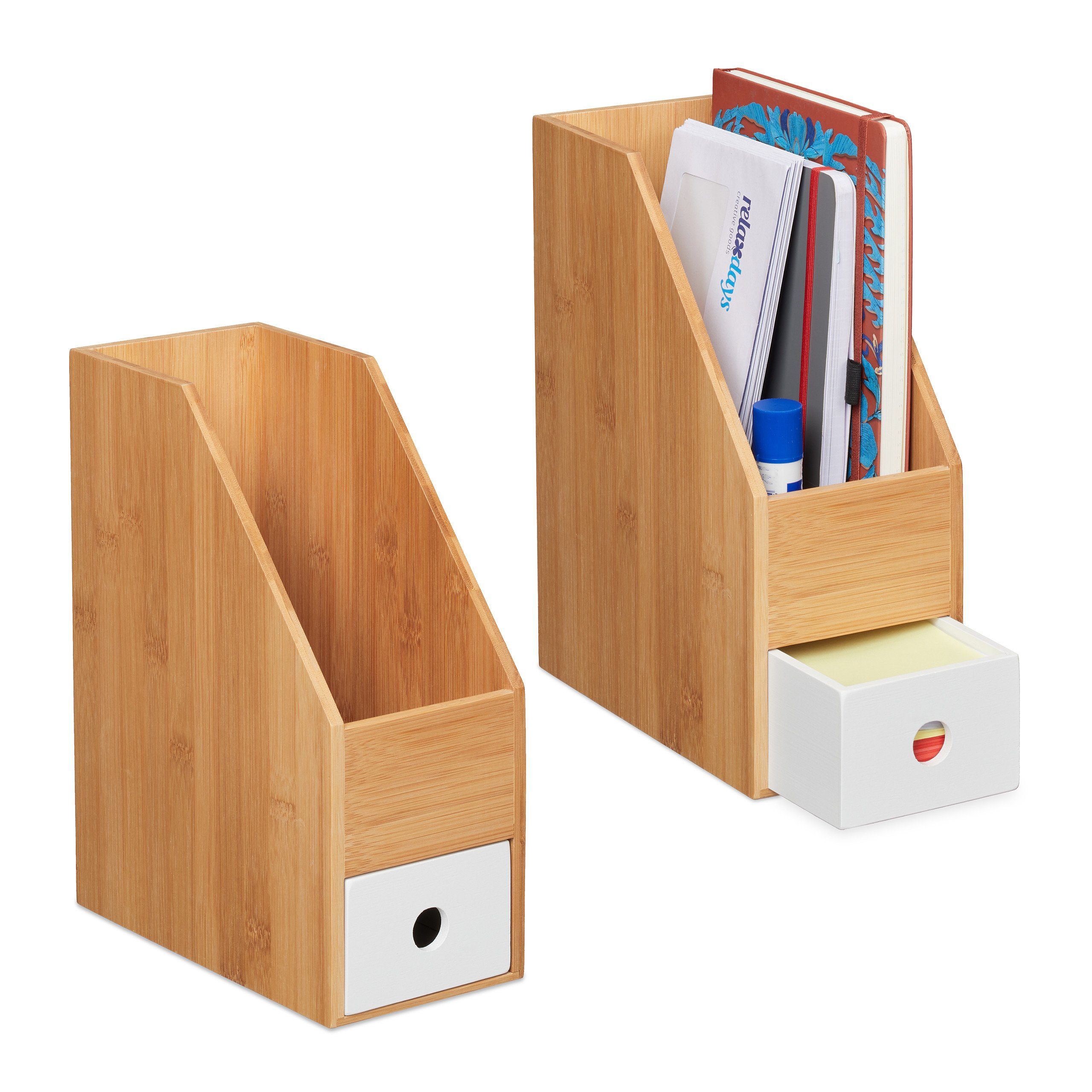 relaxdays Schreibtischaufsatz 2 x Stehsammler Bambus günstig online kaufen