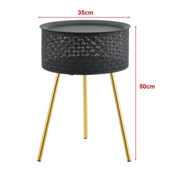 en.casa Beistelltisch, Forshaga Tisch 50x35cm Metall Schwarz-Gold abnehmbare Platte