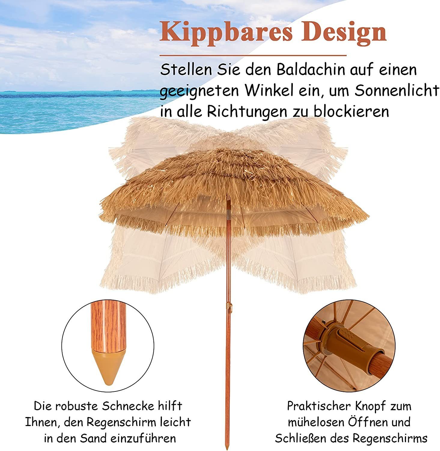 KOMFOTTEU Sonnenschirm Hawaii Strandschirm Gartenschirm, mit günstig online kaufen