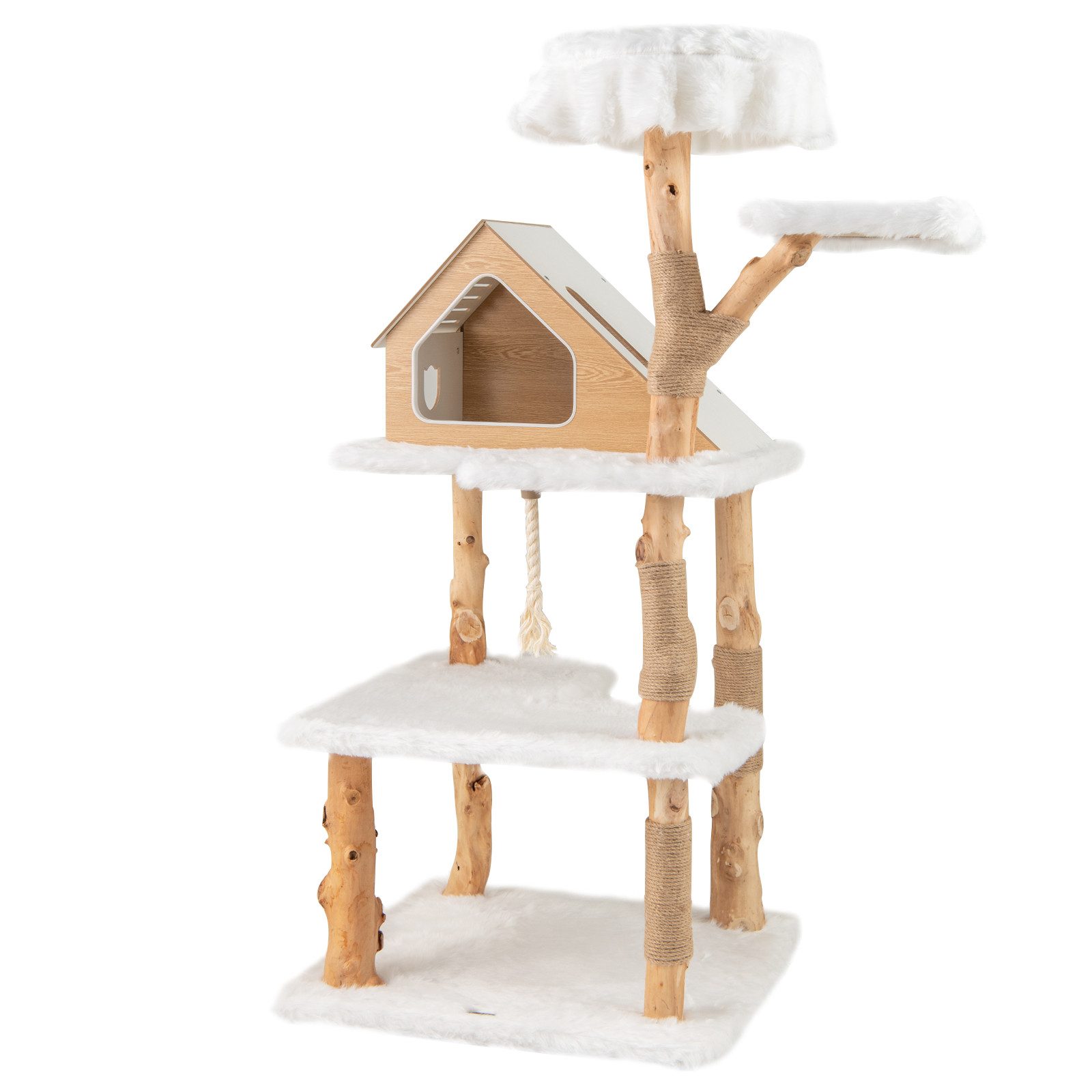 COSTWAY Kratzbaum, mit 2 Liegeplätzen, Höhle, Kratzsäulen, Sisalseil