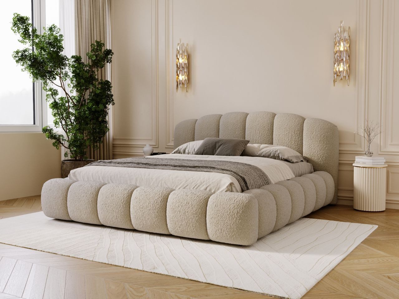 GrainGold Polsterbett Cloud Soft (Set, Polsterbett, Lattenrost, Bettkasten), mit Bettkasten, mit Lattenrost, Modern Stil, abgerundete Kopfstütze