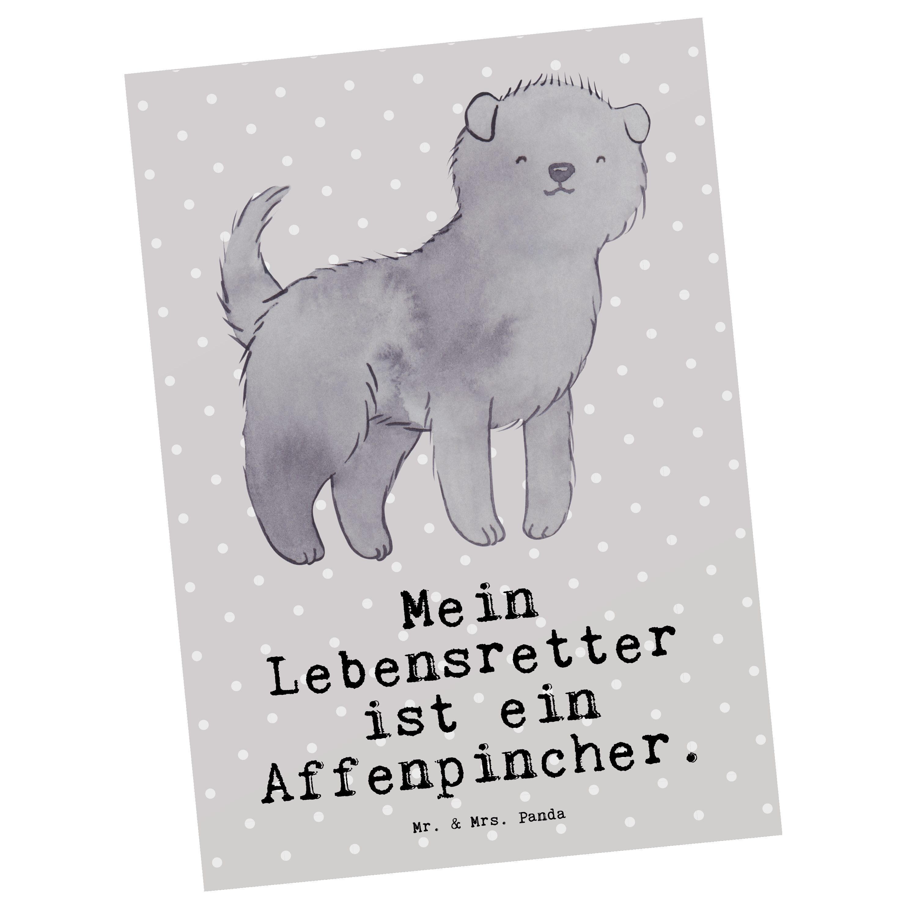 Mr. & Mrs. Panda Postkarte Affenpincher Lebensretter - Grau Pastell - Geschenk, Welpe, Hunderass