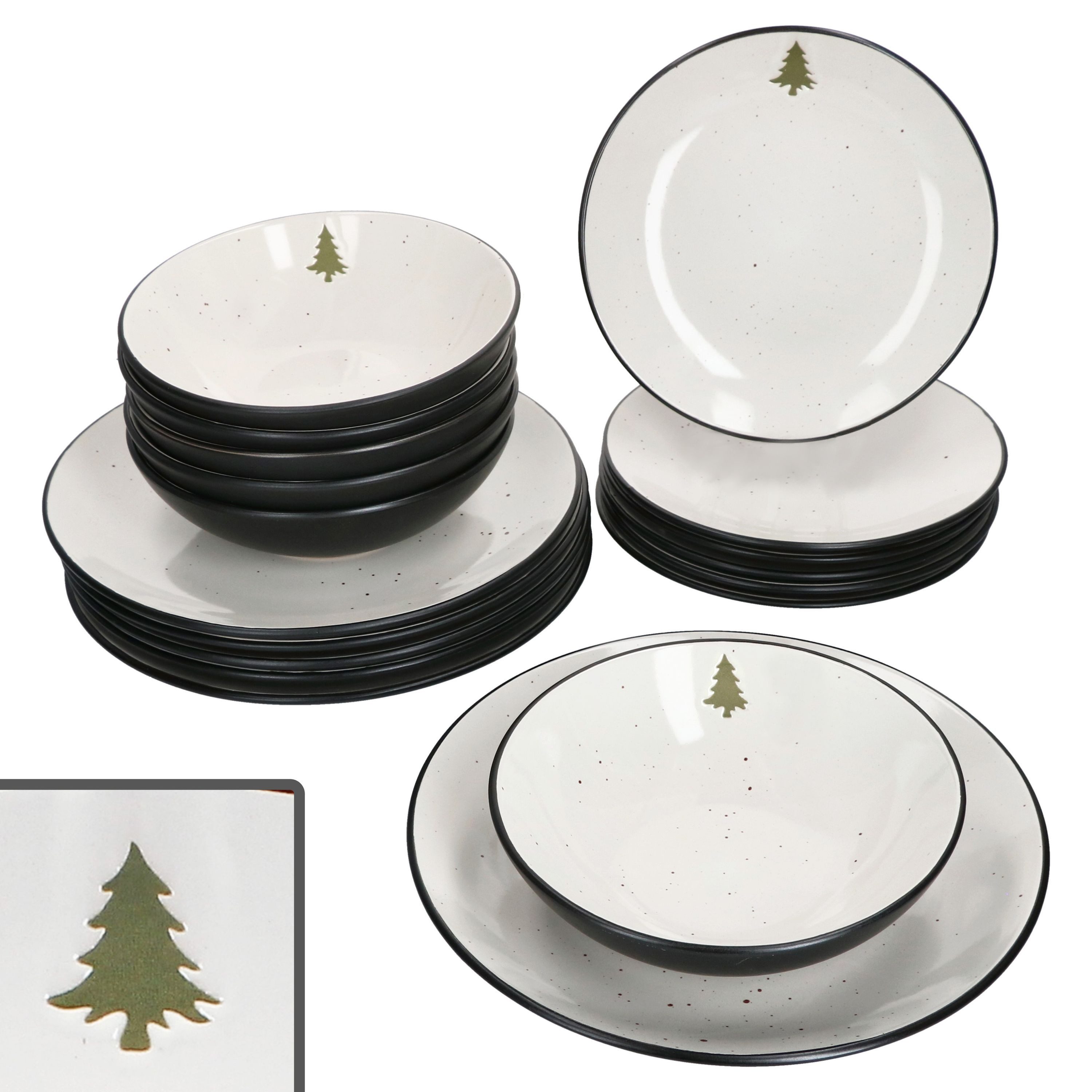 MamboCat Teller-Set 18tlg Tellerset Christmas Panther Steingut Kuchenteller Suppenteller, Steingut