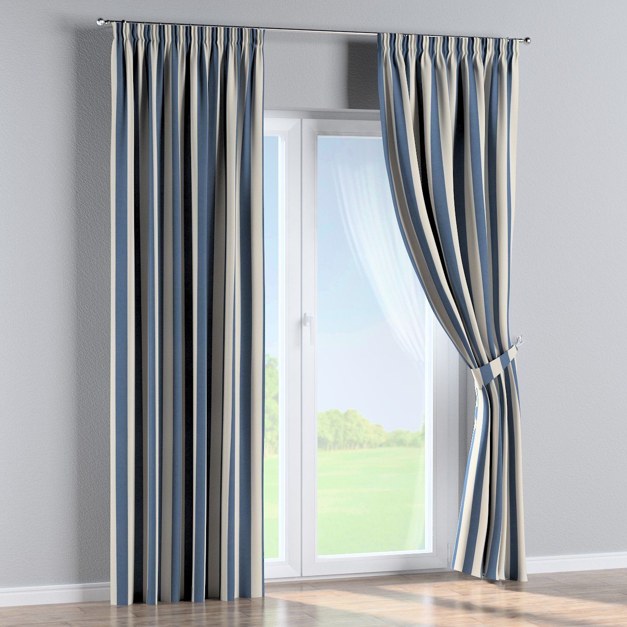 60x100 Dekoria mit cm, Quadro, Vorhang Kräuselband Vorhang blau-weiß
