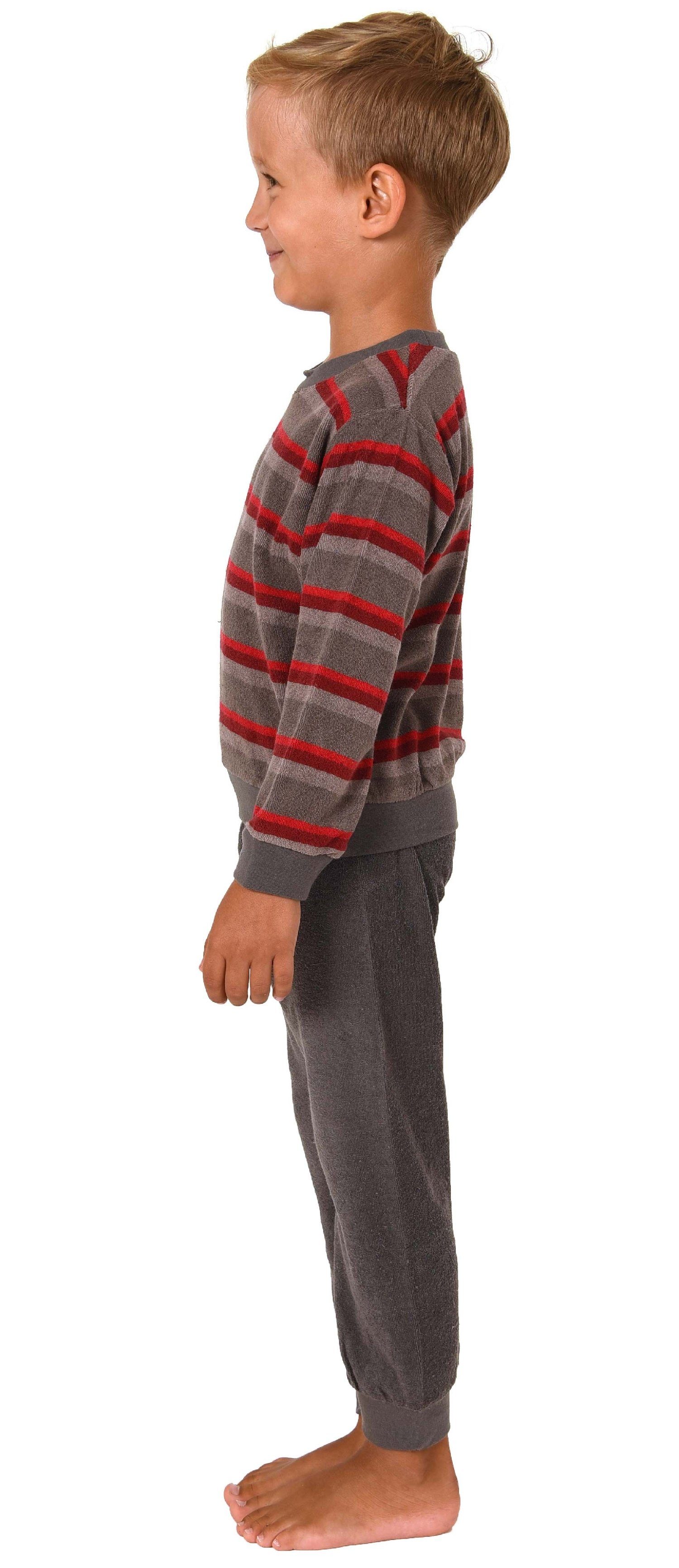 Normann Pyjama Jungen langarm Kleinkinder mit Bündchen grau Frottee Schlafanzug für