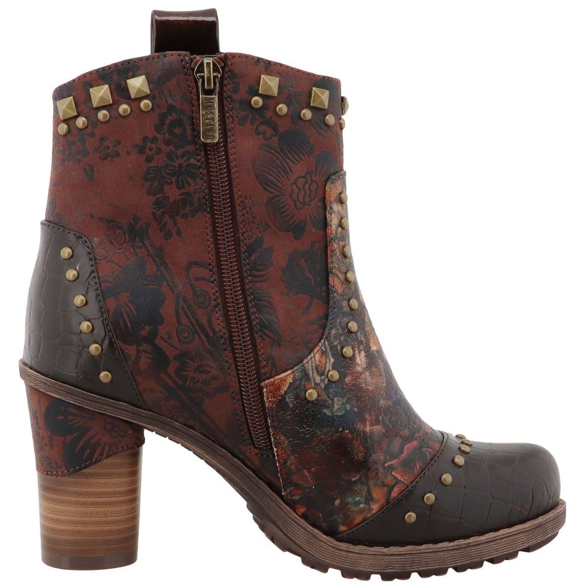 Mustang Shoes 15M0162012-mokka-multi Stiefelette Modische Ankle Boots mit floralem Muster und Nieten – Bild 2 von 5