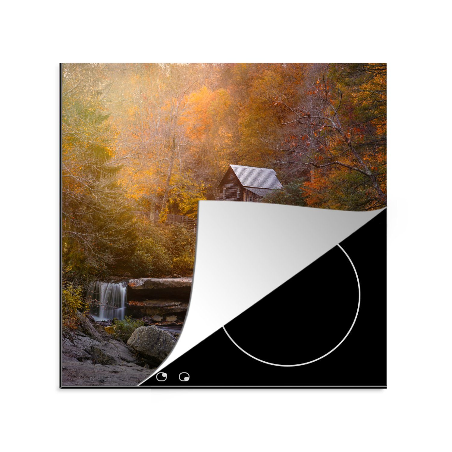 MuchoWow Herdblende-/Abdeckplatte Herbst - Landschaft - Haus, Vinyl, (1 tlg), 78x78 cm, Ceranfeldabdeckung, Arbeitsplatte für küche | Herdabdeckplatten