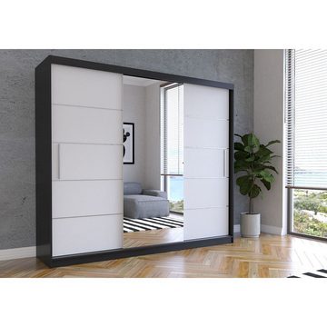 MOEBLO Kleiderschrank ELBA I (Schwebetürenschrank 2-türig Schrank Garderobe Schiebtüren Schlafzimmer, mit Spiegel Kleiderstange und Regale) (BxHxT):250x218x61 cm