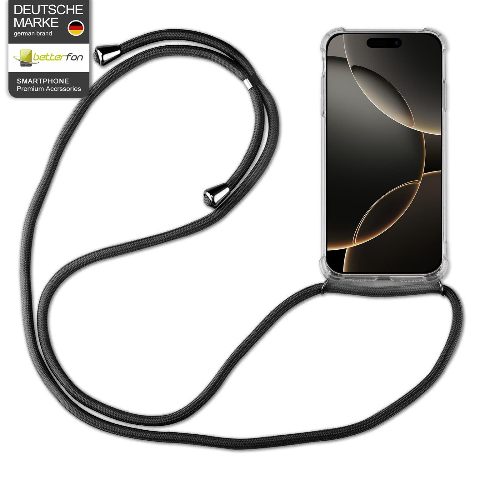 betterfon Handykette für Apple iPhone 16/ Pro/ Pro Max/ Plus Handyhülle mit Band & Kordel, Hände frei – mit Silikonhülle & Schnur für flexiblen Alltag