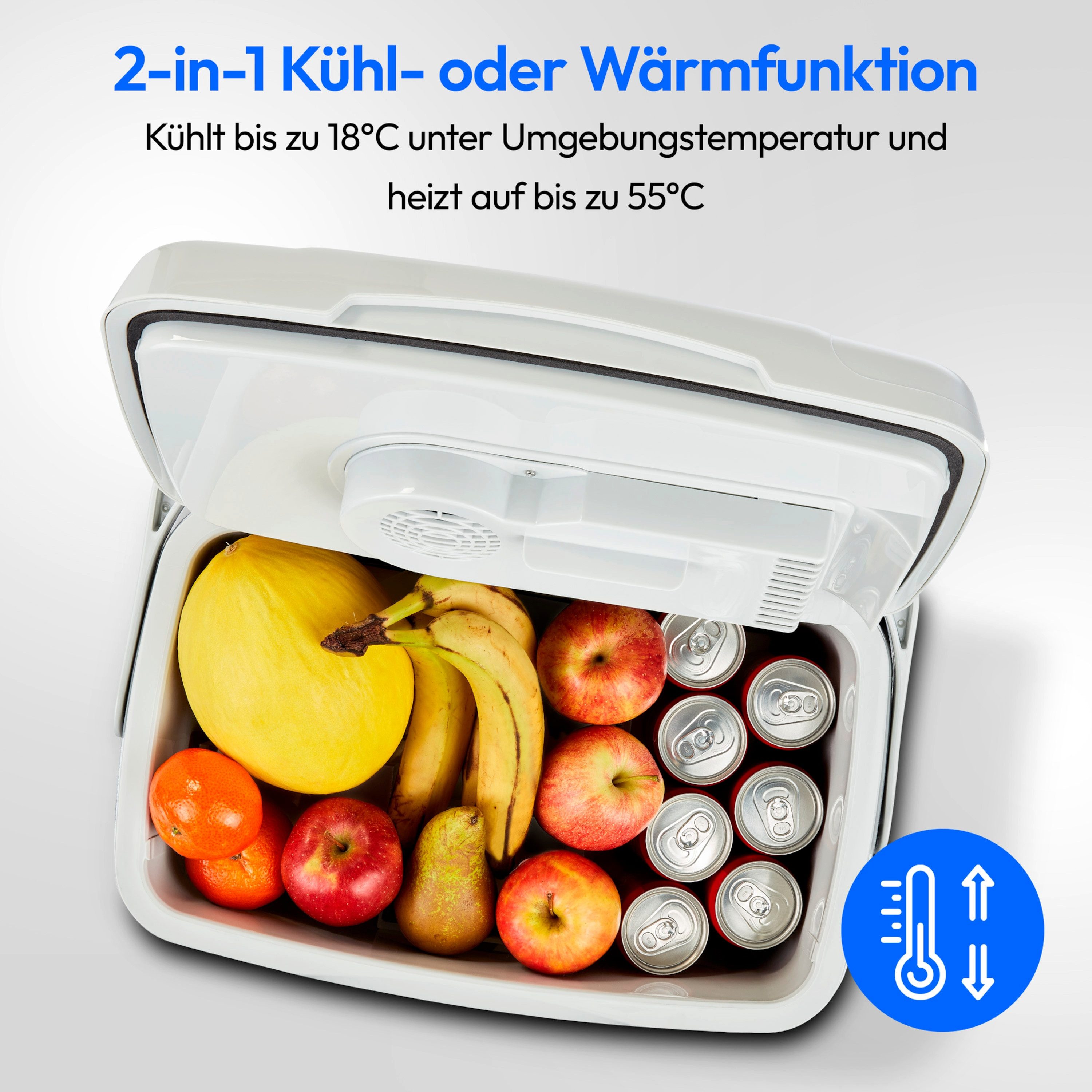 Medion® Kühlbox Thermoelektrisch MD10735, 25 Liter, Kühl und Warmhaltefunktion, für Auto, Boot & Camping, grau